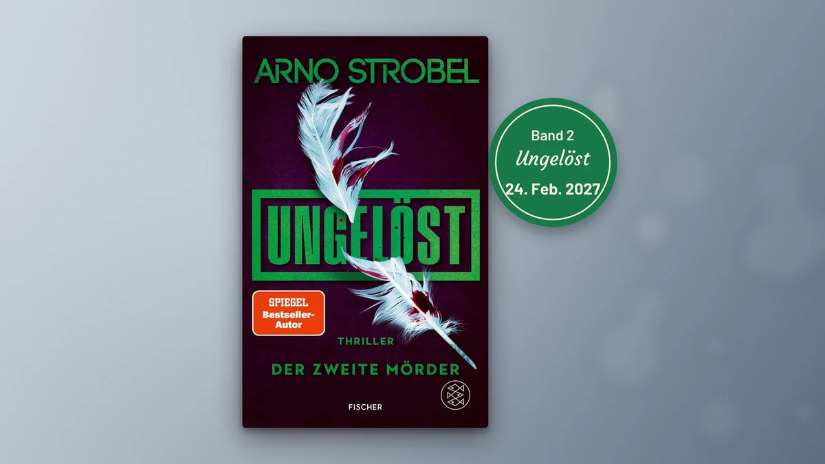 Buchcover Ungelöst – Der zweite Mörder von Arno Strobel mit weißer Feder – Band 2 der Cold-Case-Serie erscheint am 24. Februar 2027