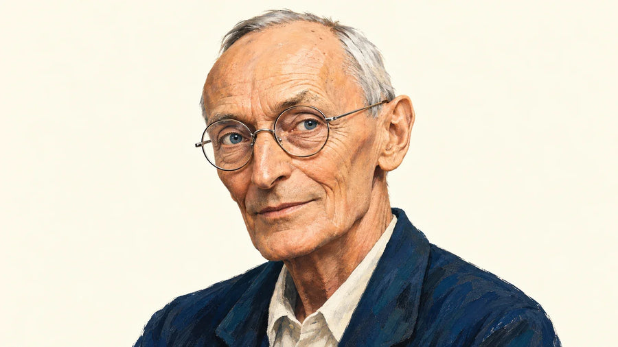 Gemaltes Porträt von Hermann Hesse mit runder Brille – 2027 jährt sich sein Geburtstag zum 150. Mal