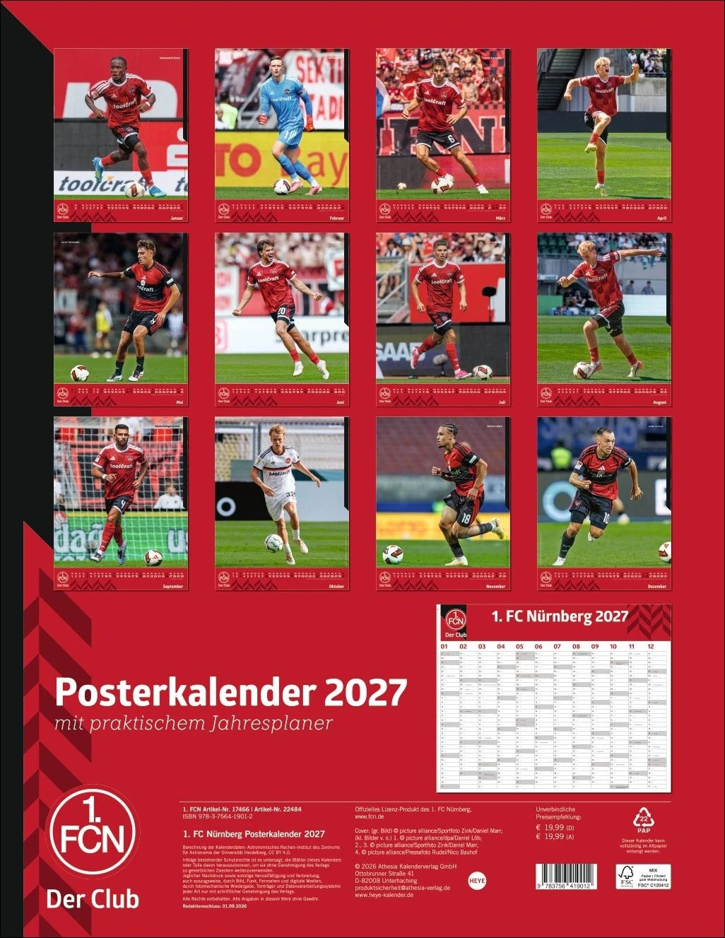 1. FC Nürnberg Posterkalender 2027 – Ansicht