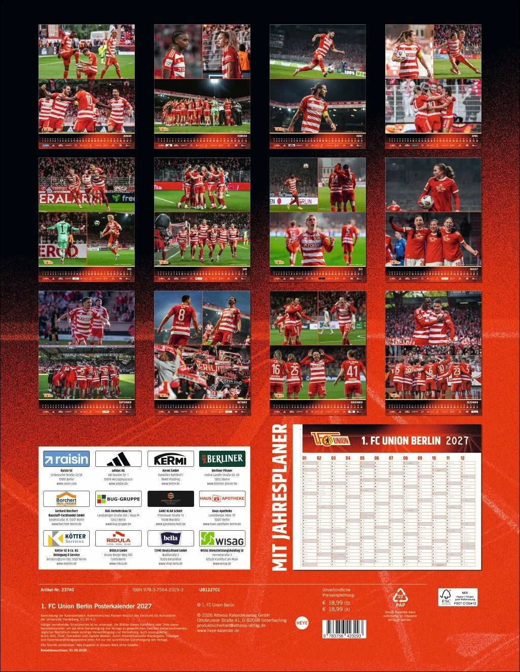 1. FC Union Berlin Posterkalender 2027 – Ansicht