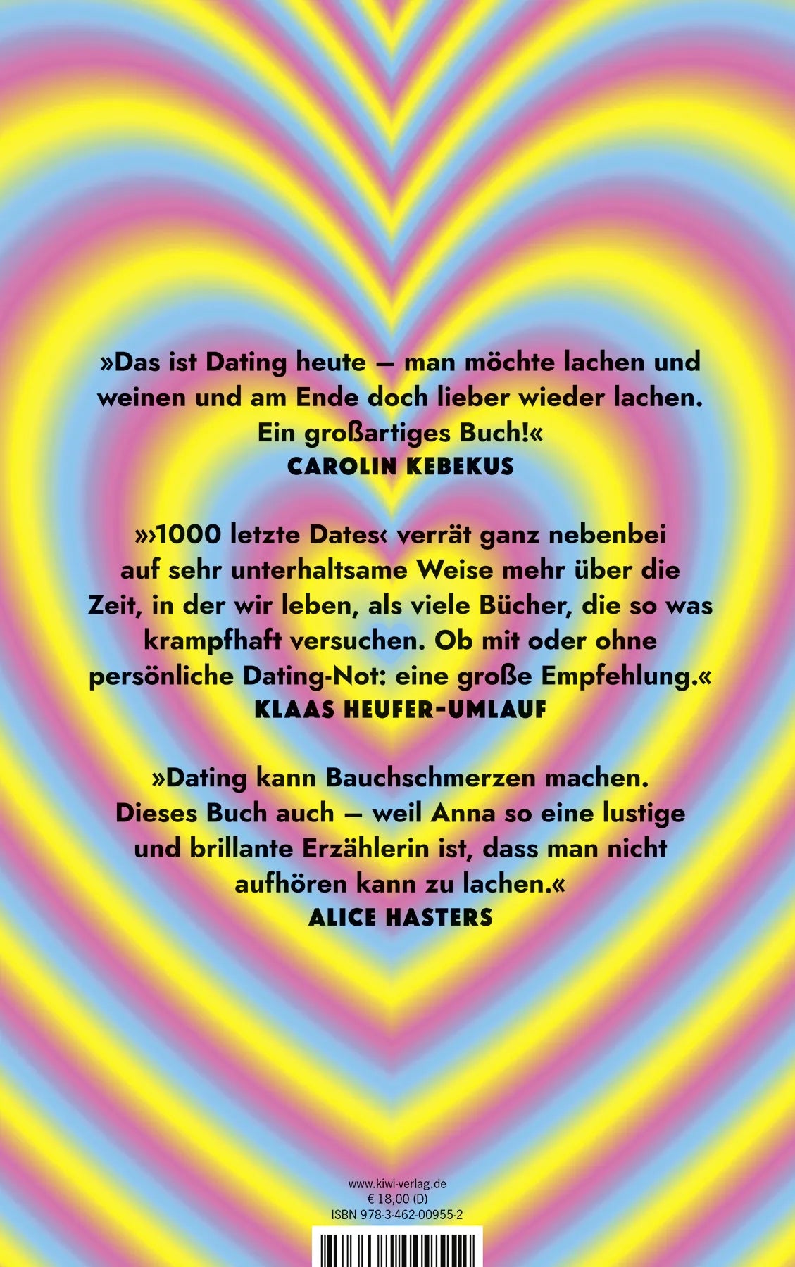 Buchrückseite von '1000 letzte Dates' mit Klappentext - Paperback