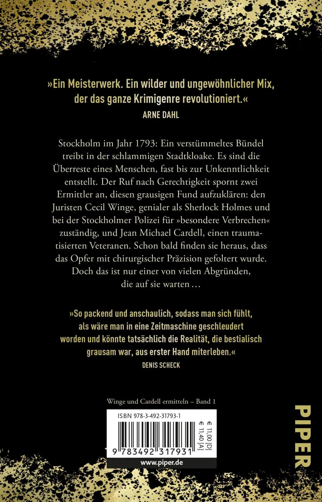 Buchrückseite von '1793' mit Klappentext - Taschenbuch