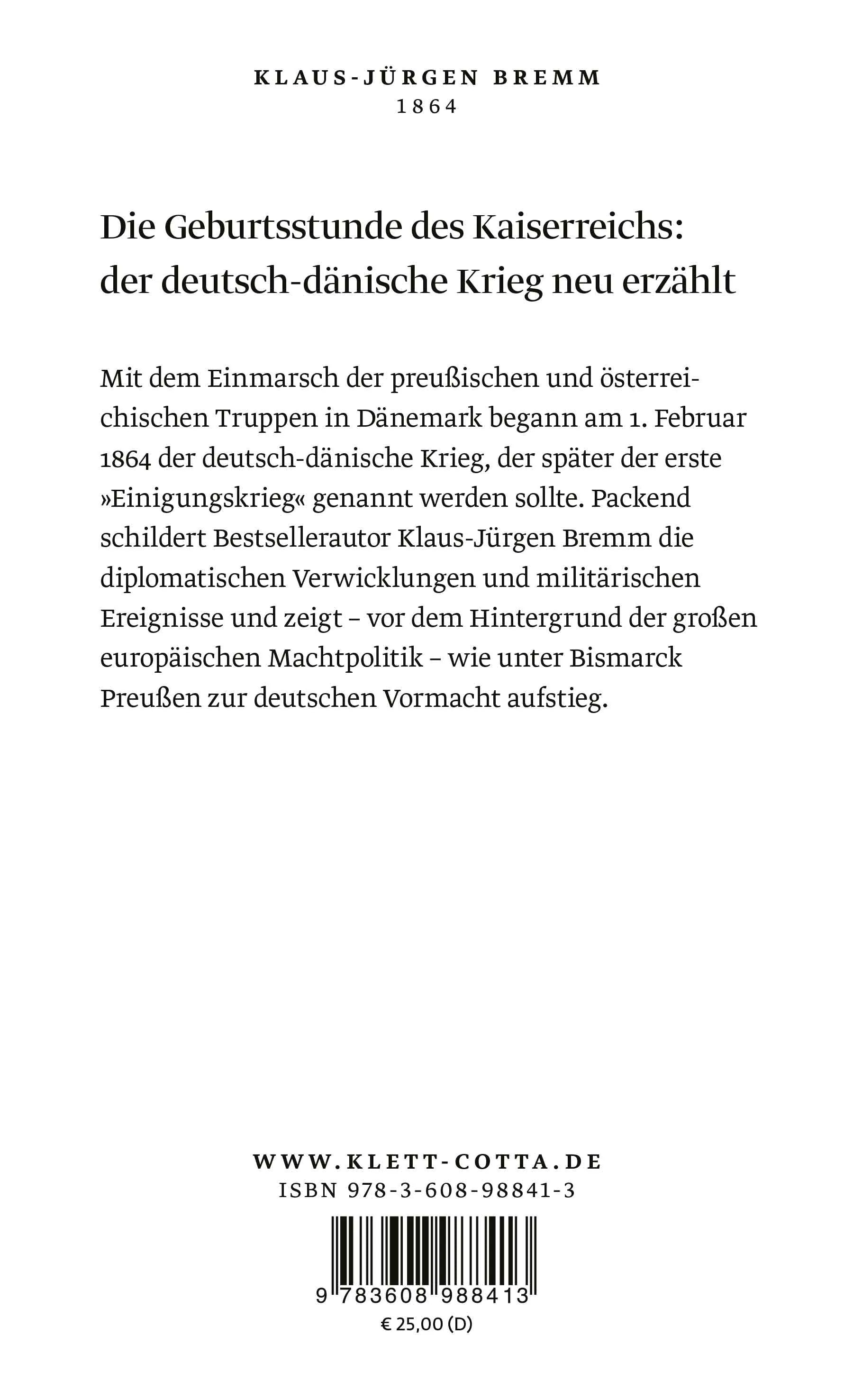Buchrückseite von '1864' mit Klappentext - Gebundene Ausgabe