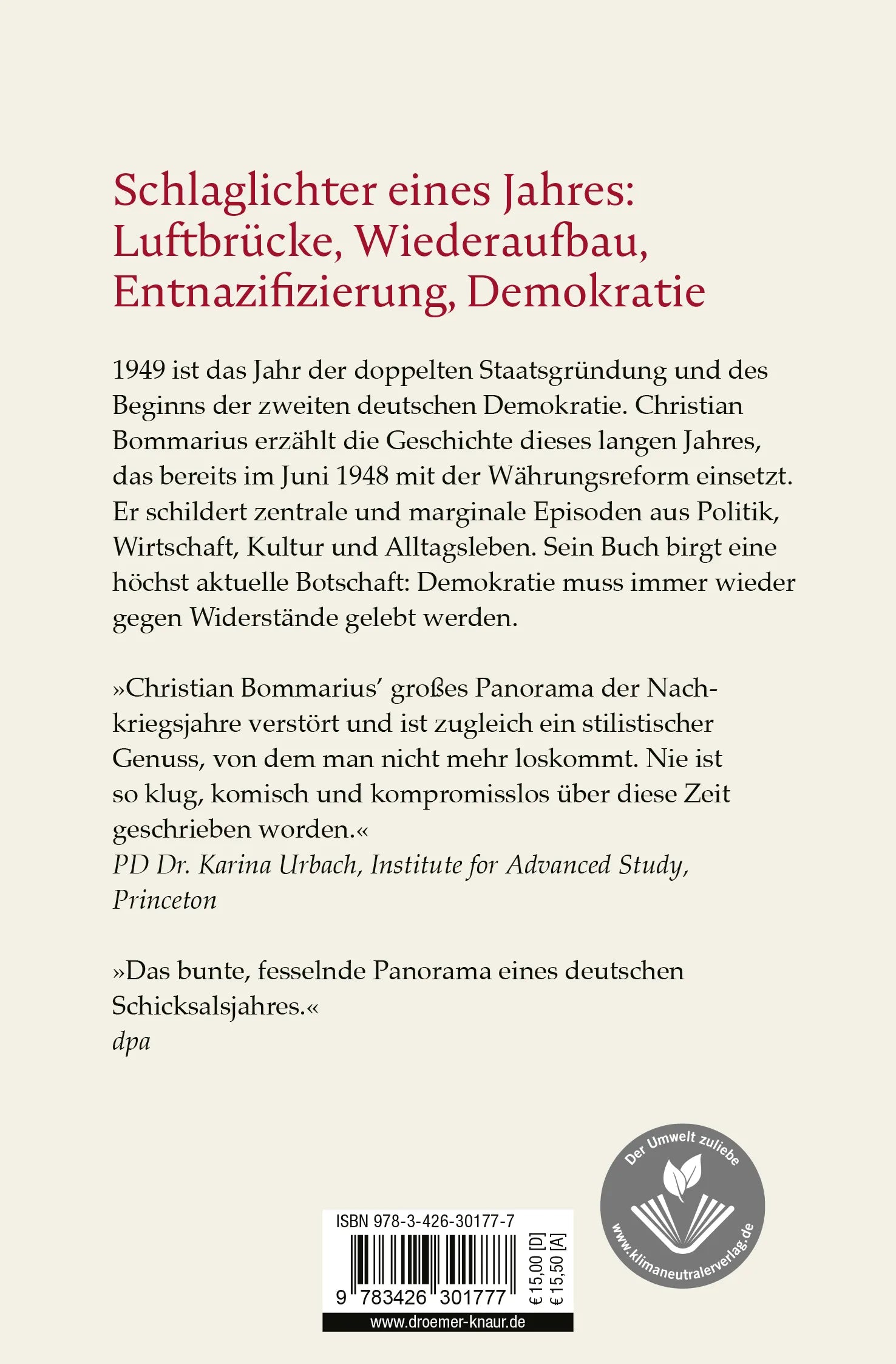 Buchrückseite von '1949' mit Klappentext - Taschenbuch