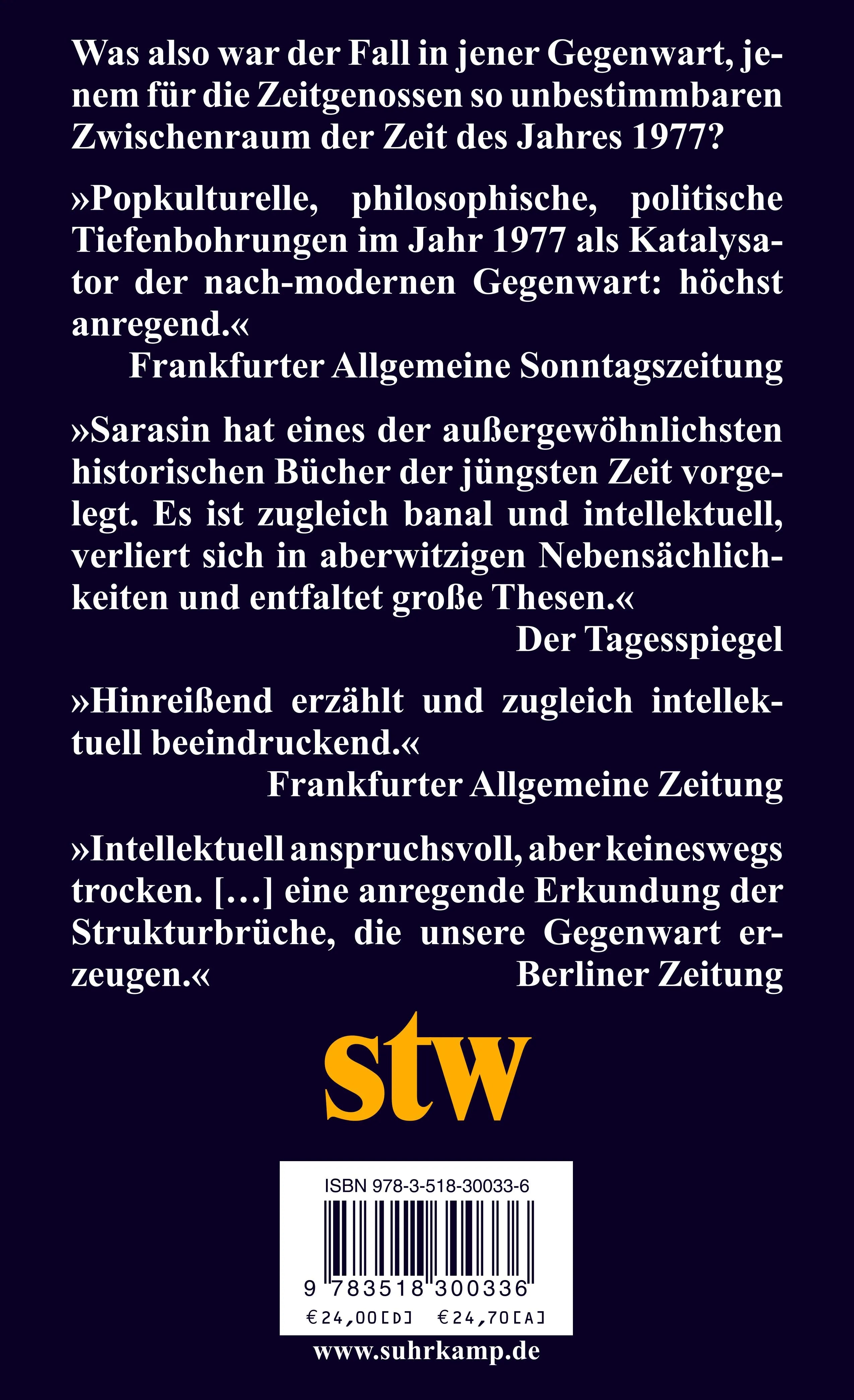 Buchrückseite von '1977' mit Klappentext - Taschenbuch