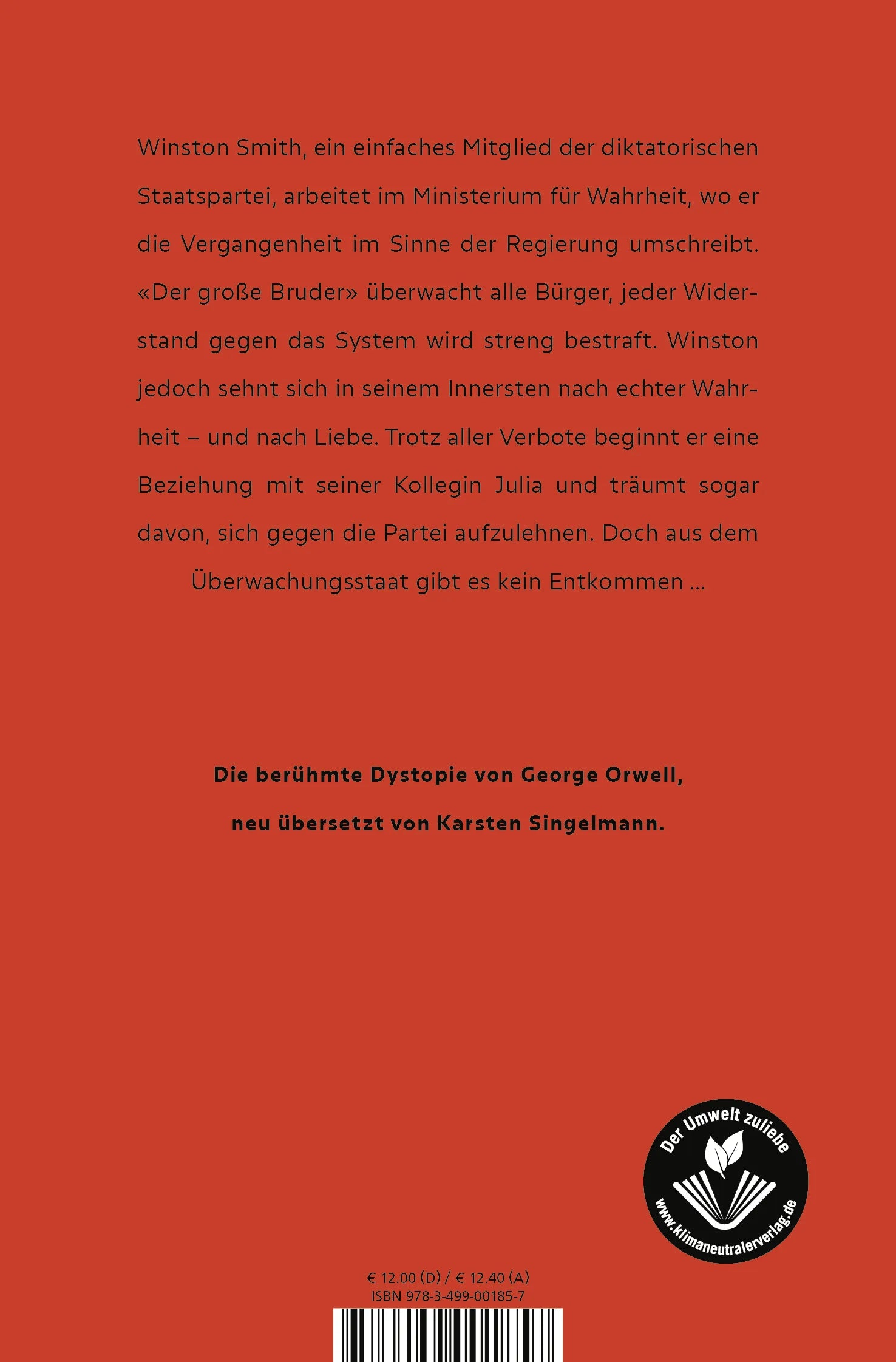 Buchrückseite von '1984' mit Klappentext - Taschenbuch