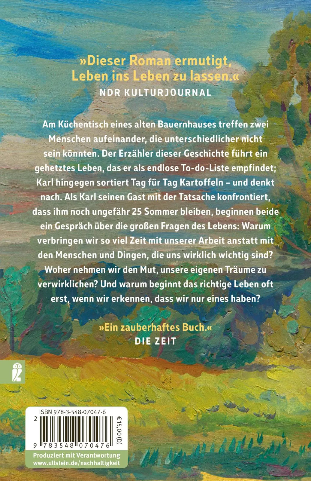 Buchrückseite von '25 letzte Sommer' mit Klappentext - Taschenbuch
