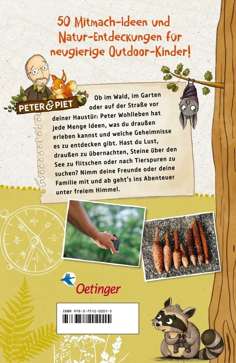 Buchrückseite von '50 Naturgeheimnisse und Outdoorabenteuer' mit Klappentext - Gebundene Ausgabe