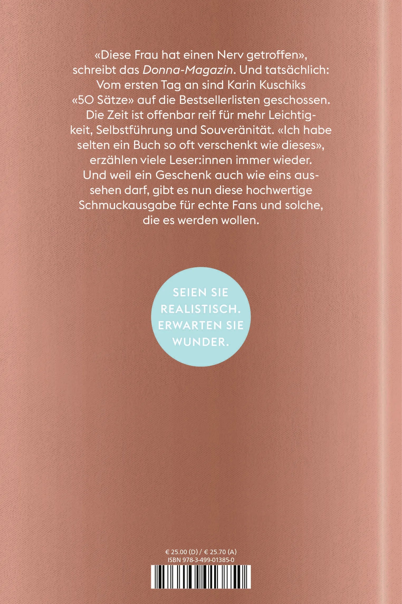 Buchrückseite von '50 Sätze, die das Leben leichter machen' mit Klappentext - Gebundene Ausgabe