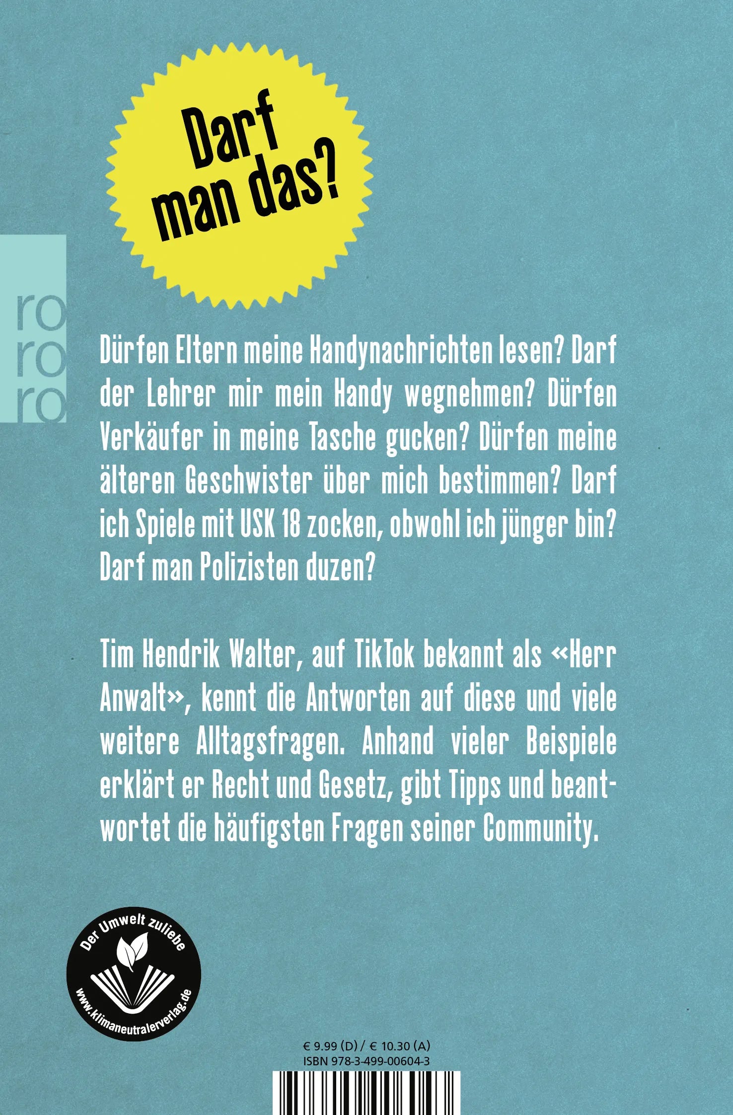 Buchrückseite von '#5MinutenJura' mit Klappentext - Taschenbuch