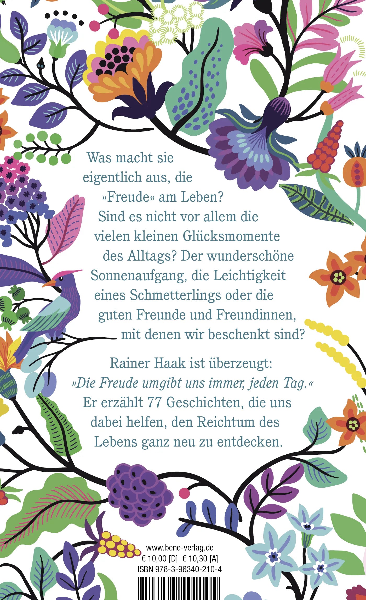 Buchrückseite von '77 mal Freude' mit Klappentext - Gebundene Ausgabe