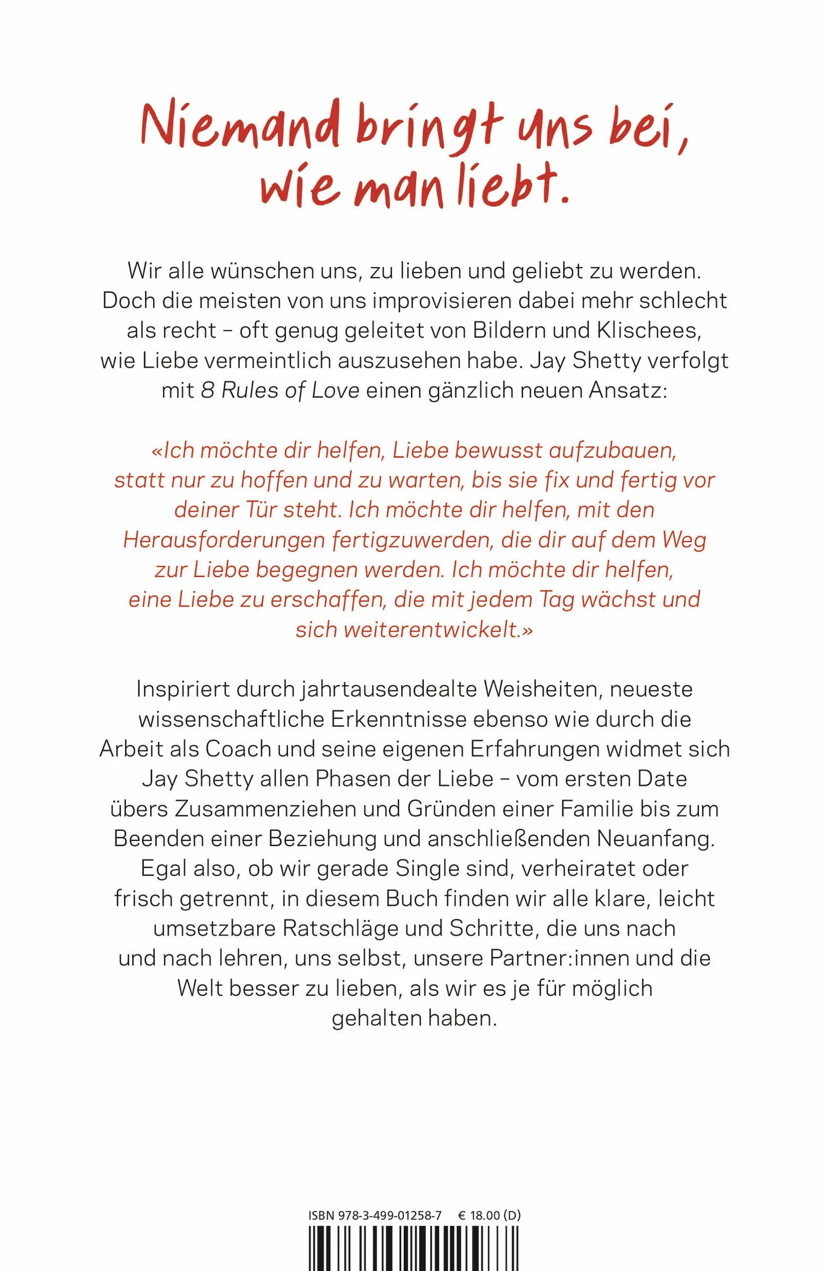 Buchrückseite von '8 Rules of Love' mit Klappentext - Paperback