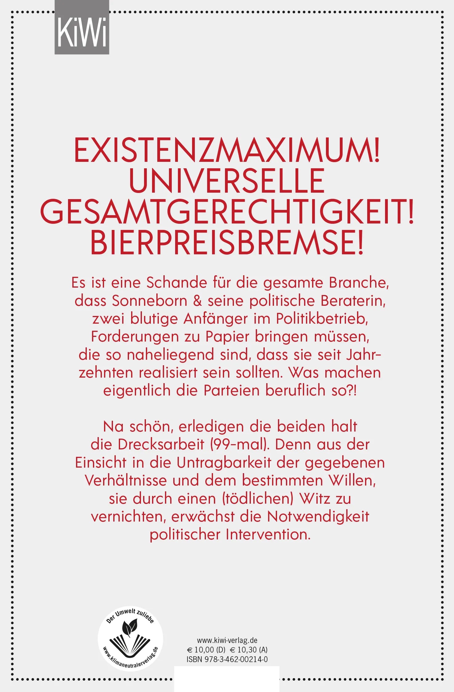 Buchrückseite von '99 Ideen zur Wiederbelebung der politischen Utopie' mit Klappentext - Taschenbuch