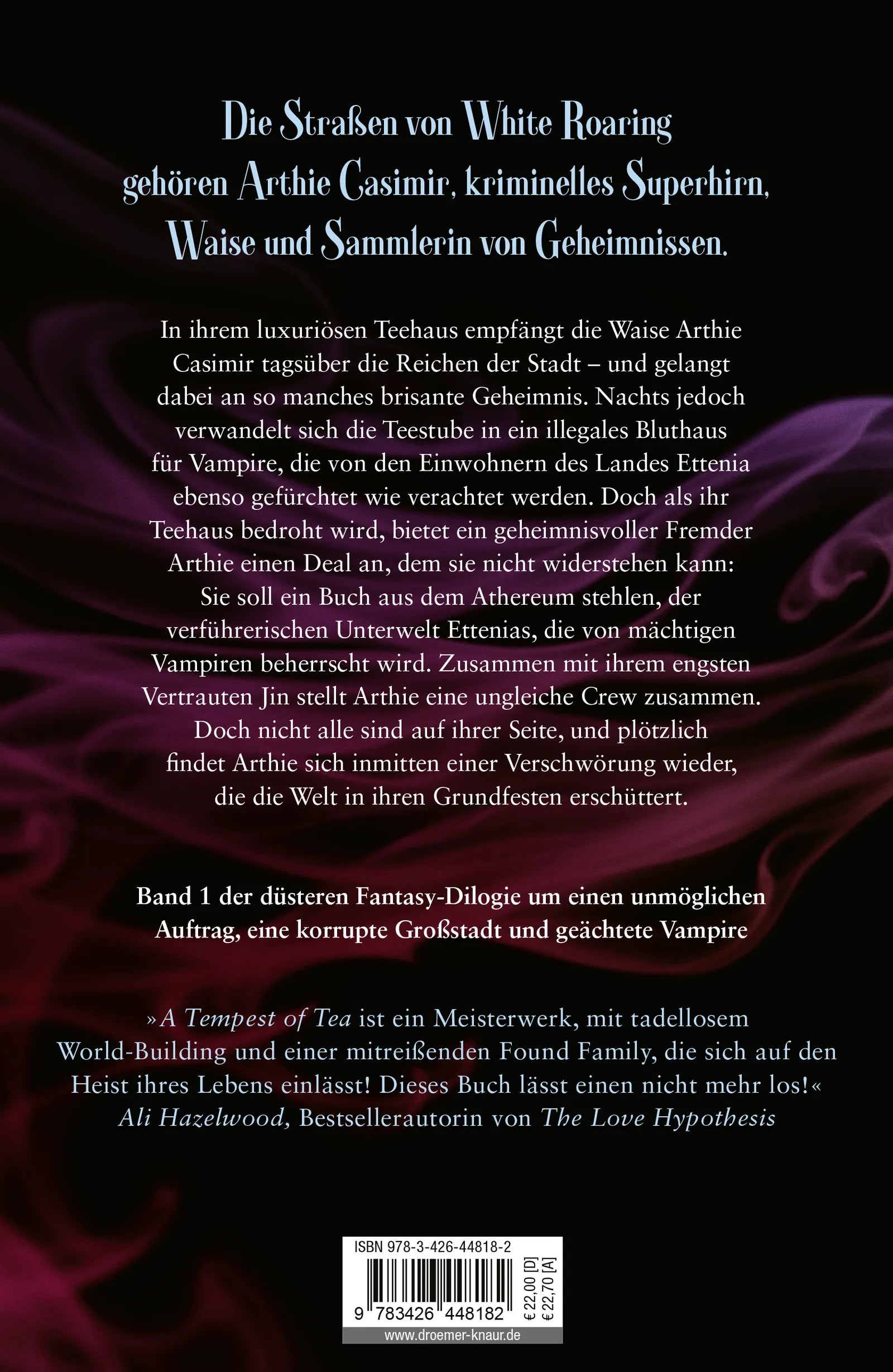 Buchrückseite von 'A Tempest of Tea' mit Klappentext - Gebundene Ausgabe
