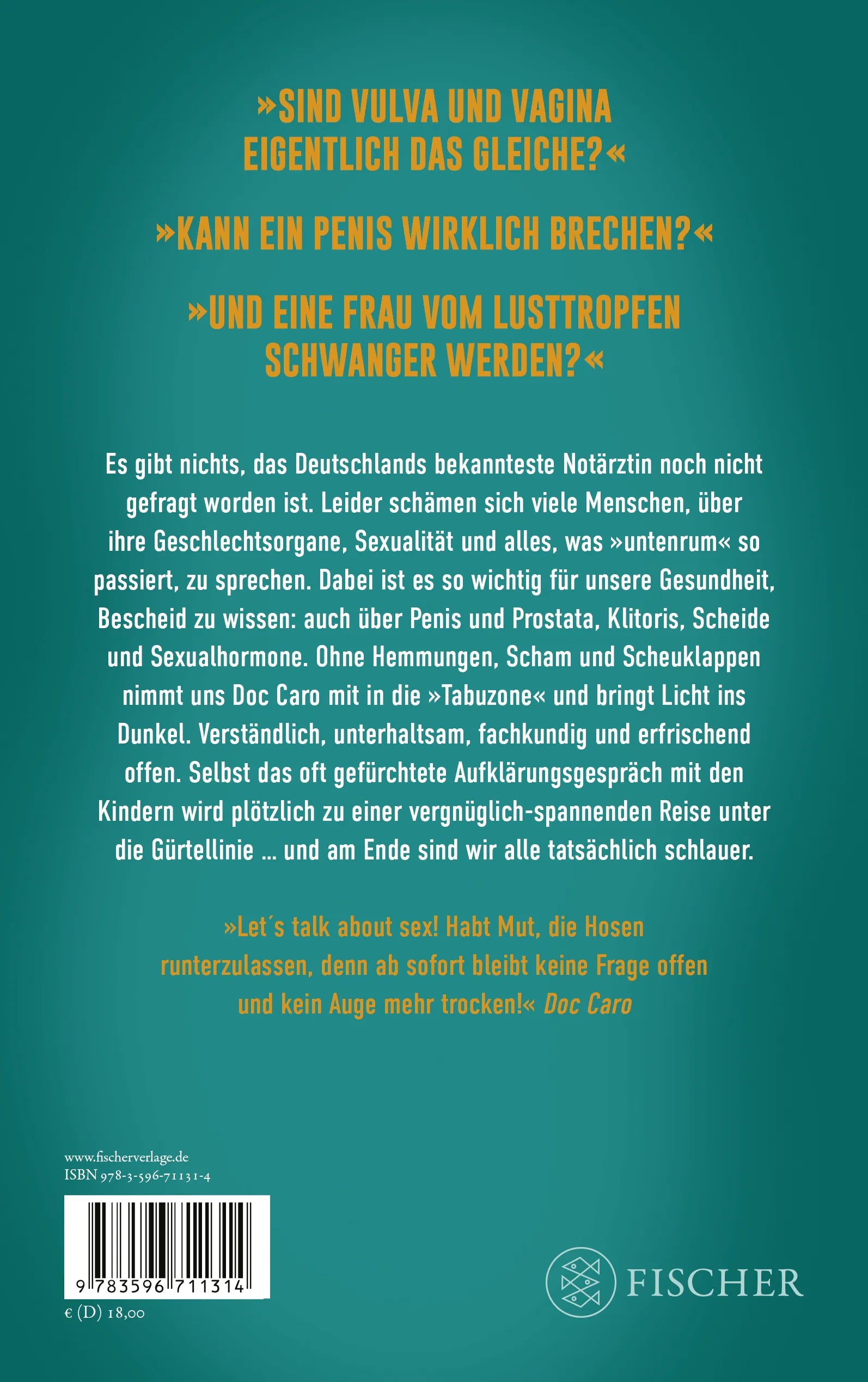 Buchrückseite von 'Ab unter die Gürtellinie' mit Klappentext - Paperback