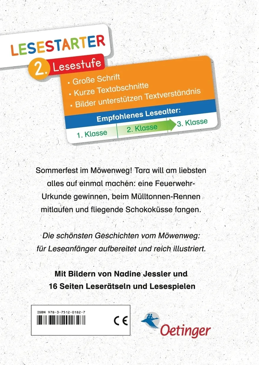 Buchrückseite von 'Abenteuer im Möwenweg. Wir feiern ein Fest' mit Klappentext - Gebundene Ausgabe