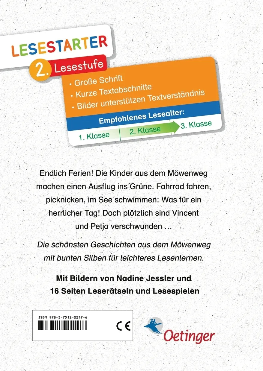 Buchrückseite von 'Abenteuer im Möwenweg. Wir haben endlich Ferien' mit Klappentext - Gebundene Ausgabe