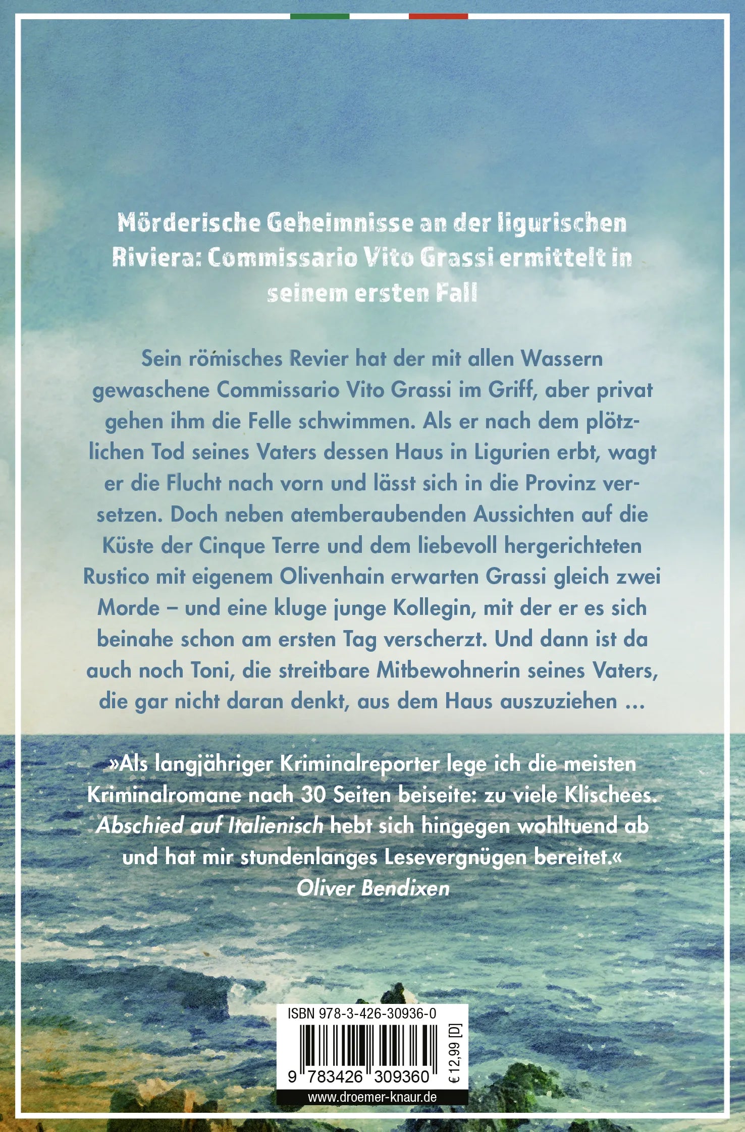 Buchrückseite von 'Abschied auf Italienisch' mit Klappentext - Taschenbuch