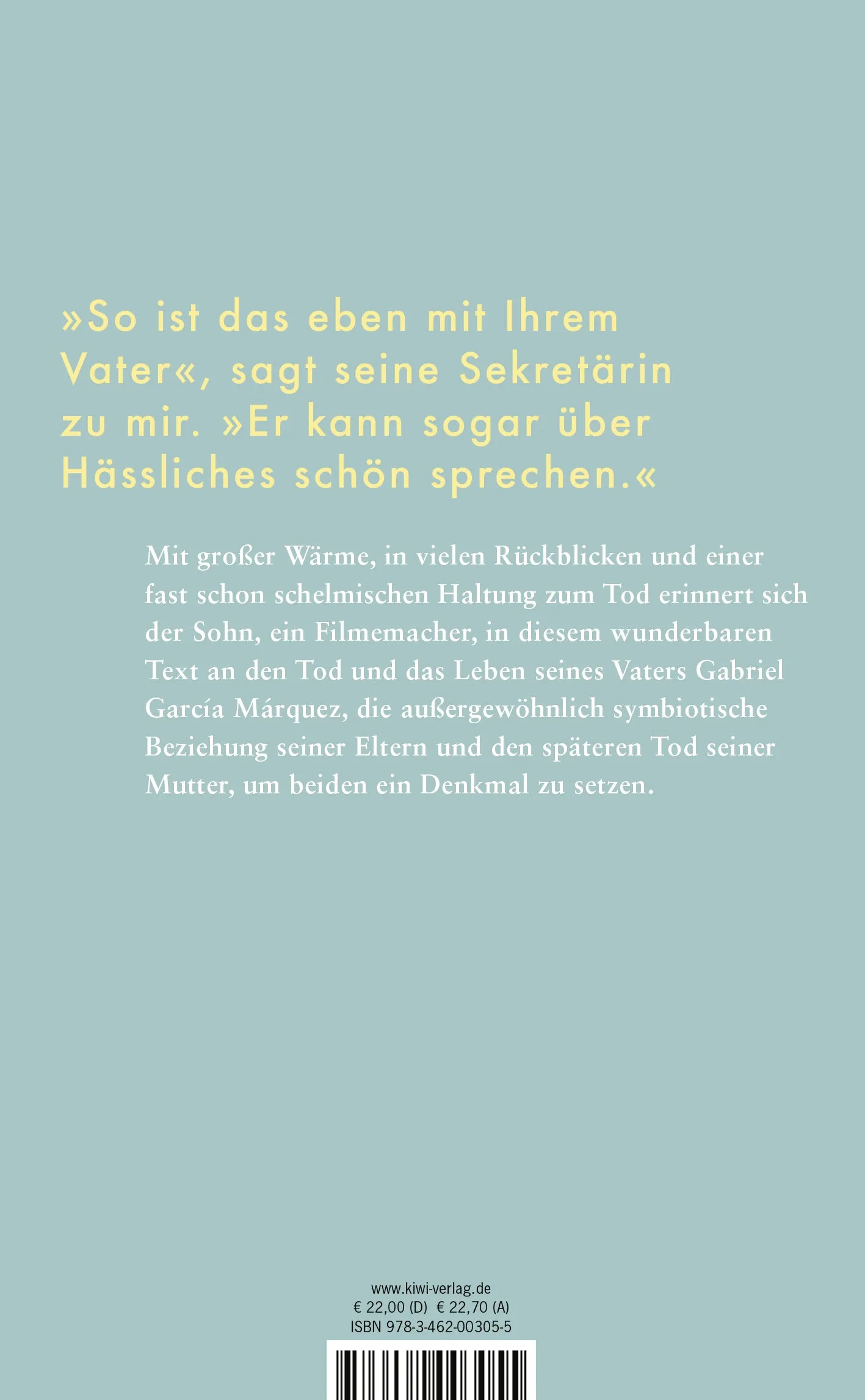 Buchrückseite von 'Abschied von Gabo und Mercedes' mit Klappentext - Gebundene Ausgabe