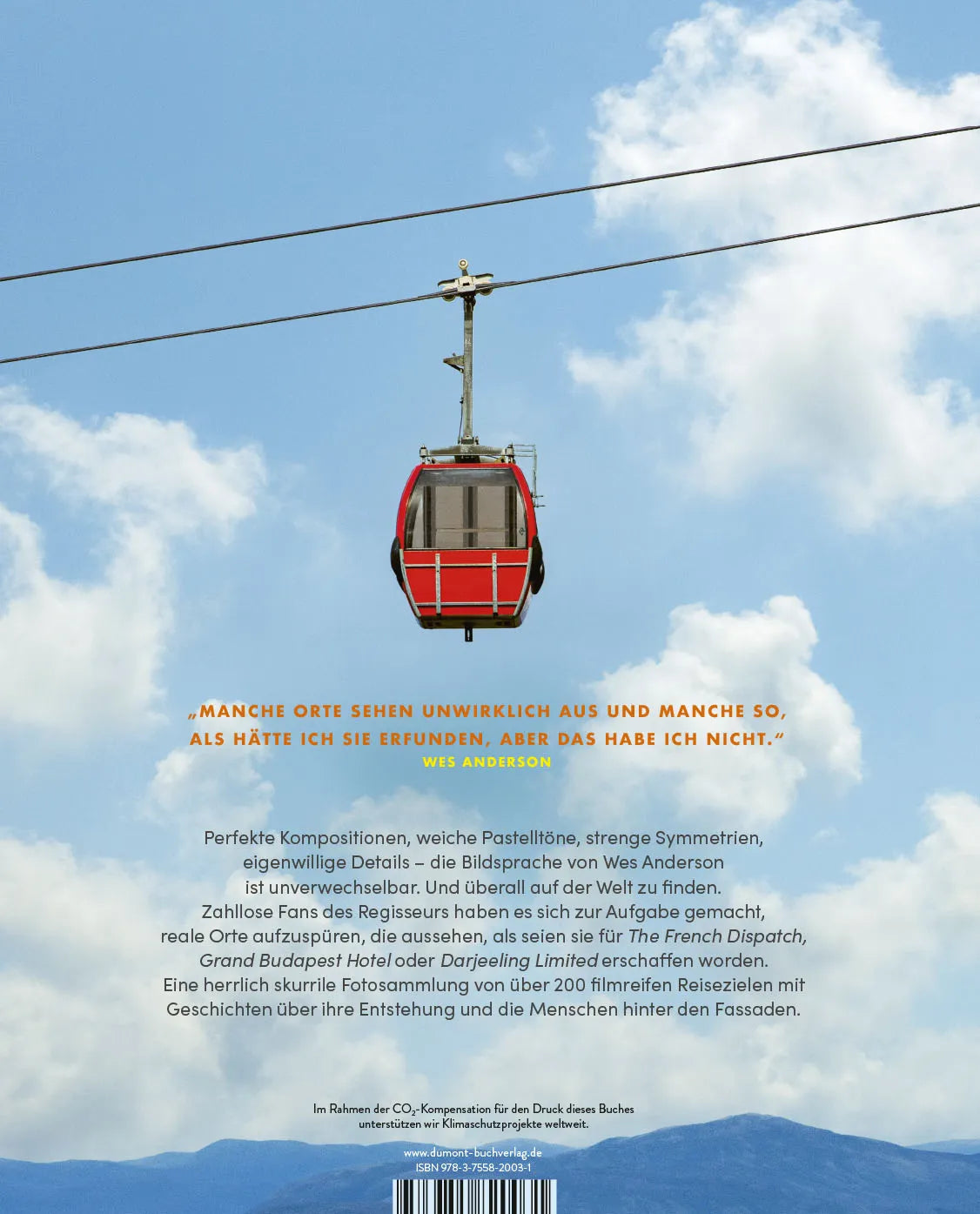 Buchrückseite von 'Accidentally Wes Anderson. Neue filmreife Reiseziele' mit Klappentext - Gebundene Ausgabe