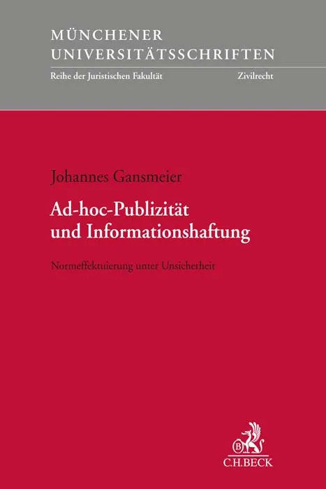 Buchcover von 'Ad-hoc-Publizität und Informationshaftung' - Taschenbuch von Johannes Gansmeier