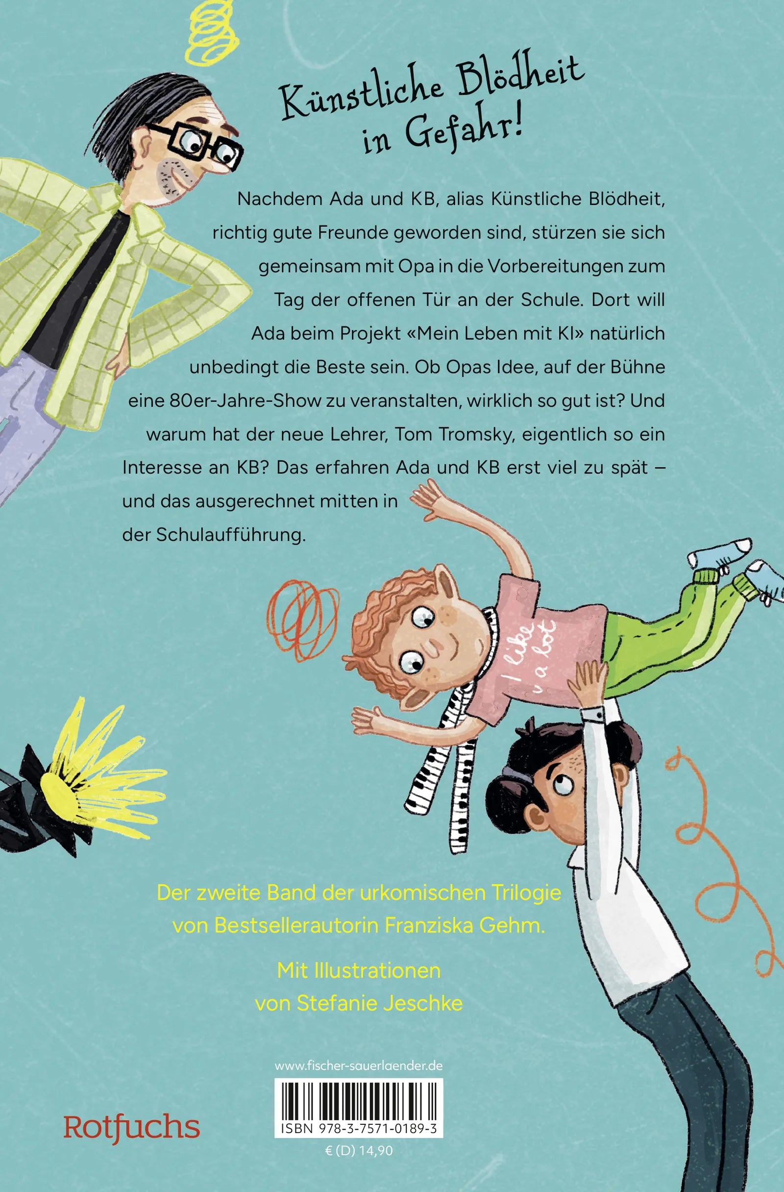 Buchrückseite von 'Ada und die Künstliche Blödheit' mit Klappentext - Gebundene Ausgabe