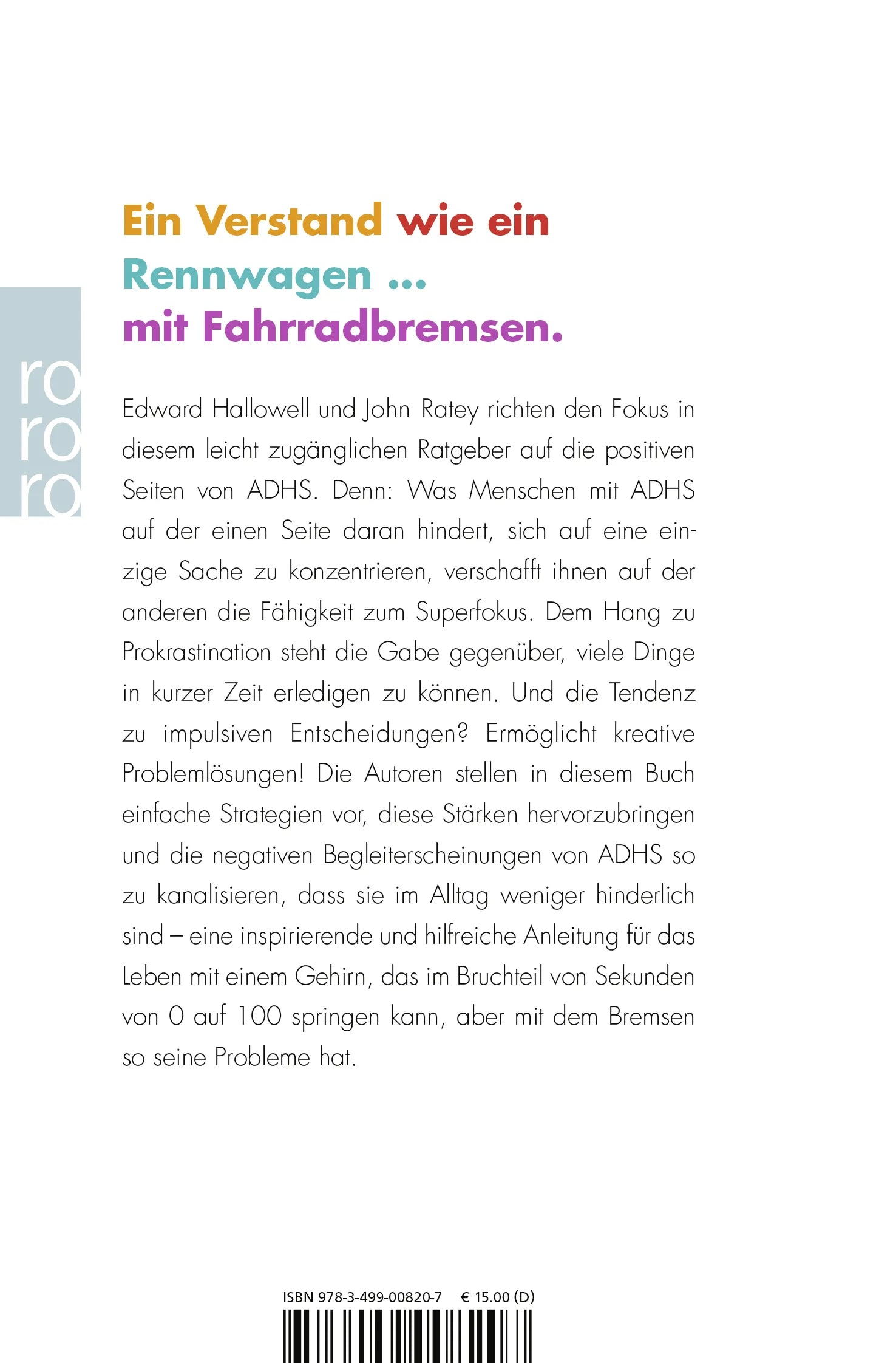 Buchrückseite von 'ADHS ist kein Makel' mit Klappentext - Taschenbuch
