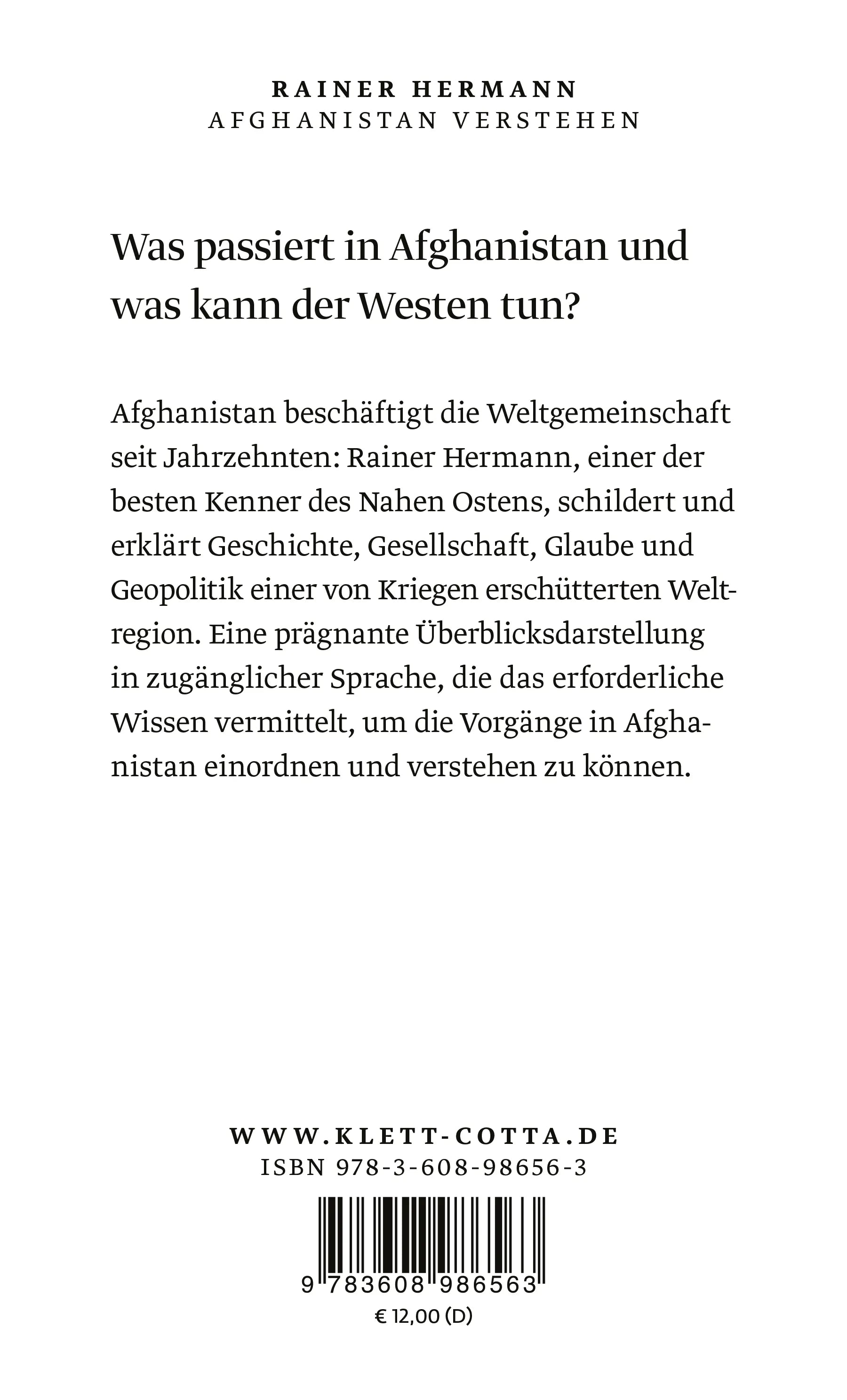 Buchrückseite von 'Afghanistan verstehen' mit Klappentext - Taschenbuch