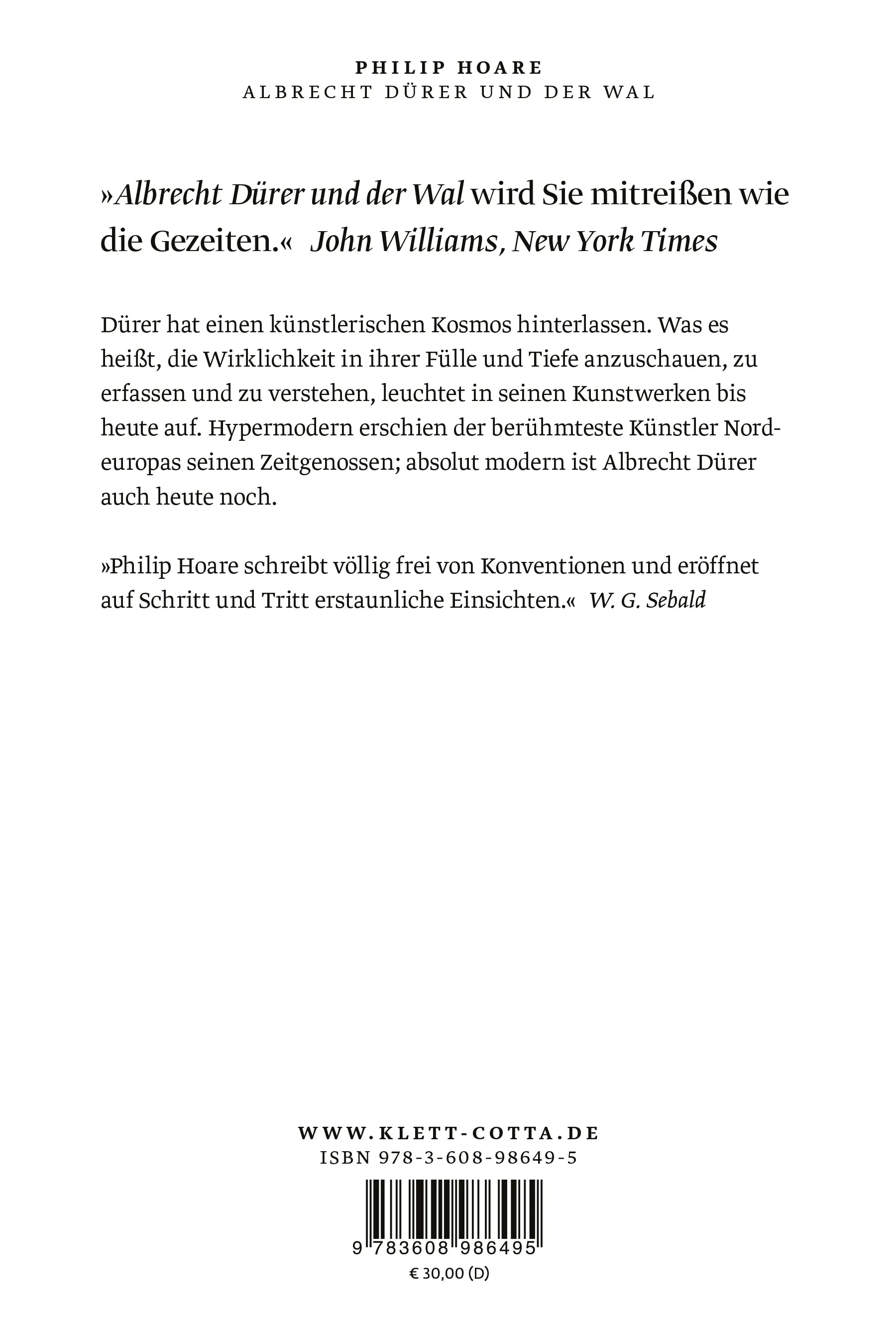 Buchrückseite von 'Albrecht Dürer und der Wal' mit Klappentext - Gebundene Ausgabe
