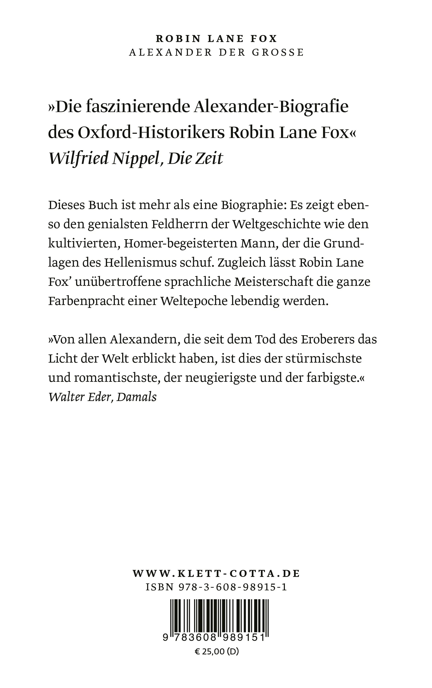Buchrückseite von 'Alexander der Grosse' mit Klappentext - Taschenbuch