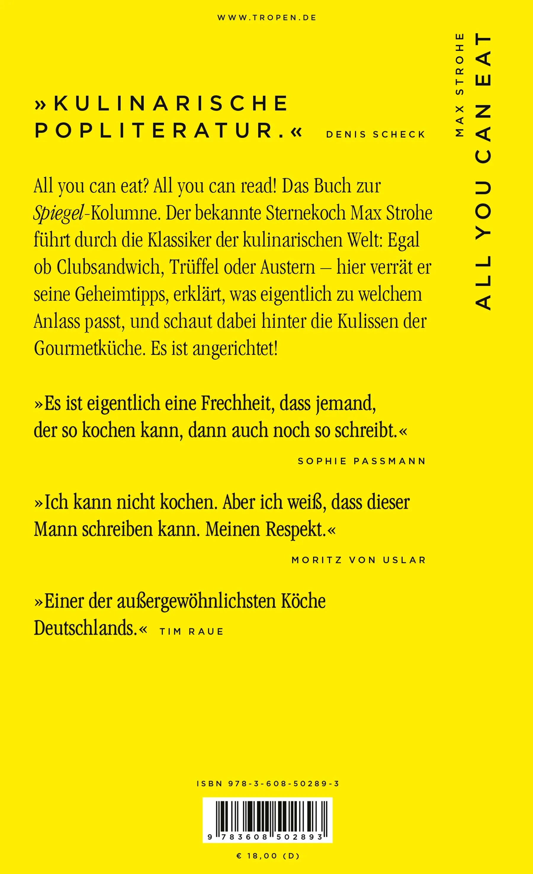 Buchrückseite von 'All You Can Eat' mit Klappentext - Paperback