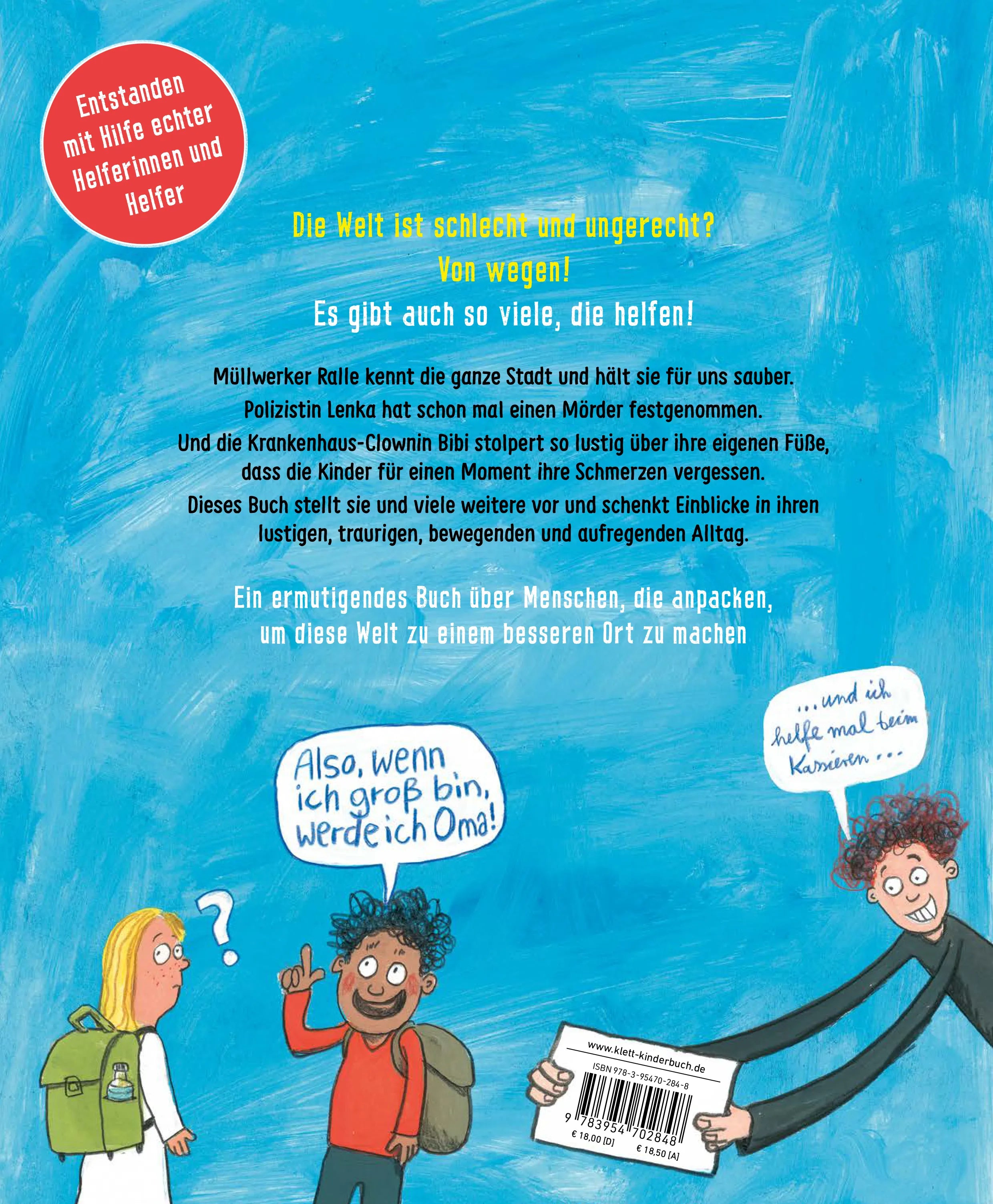 Buchrückseite von 'Alle helfen' mit Klappentext - Gebundene Ausgabe