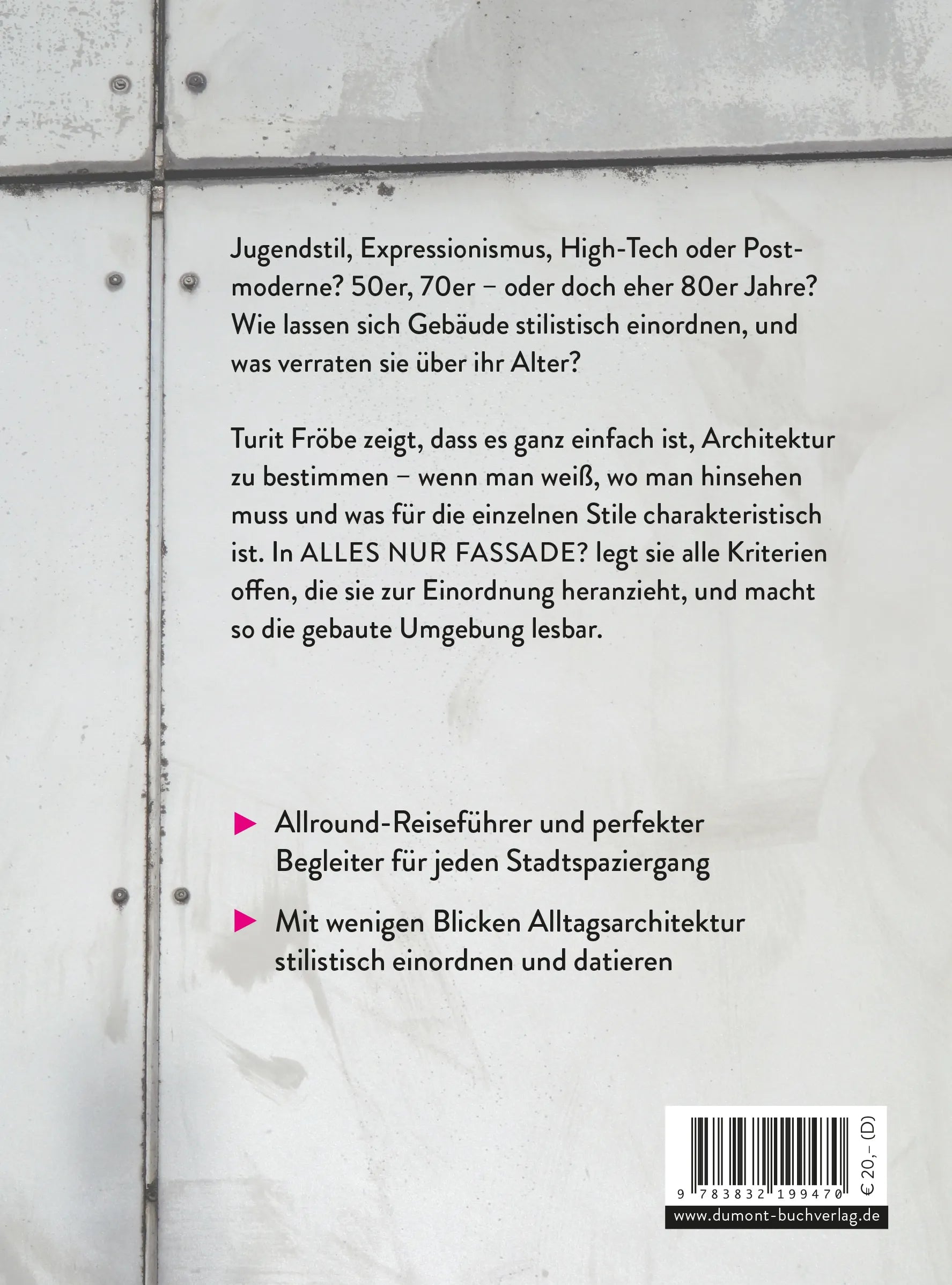 Buchrückseite von 'ALLES NUR FASSADE?' mit Klappentext - Gebundene Ausgabe