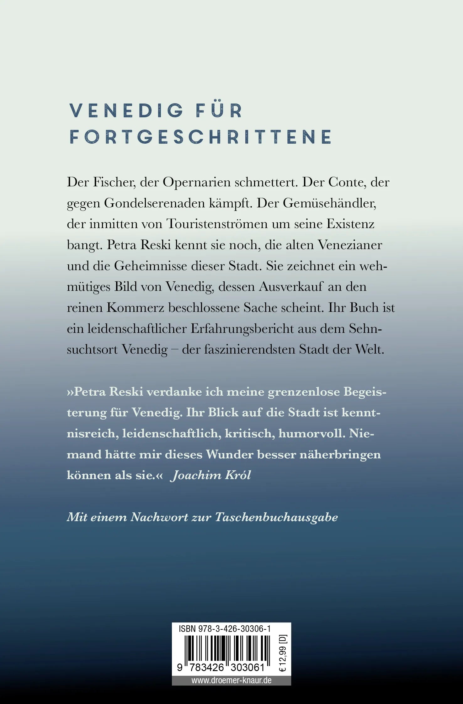 Buchrückseite von 'Als ich einmal in den Canal Grande fiel' mit Klappentext - Taschenbuch