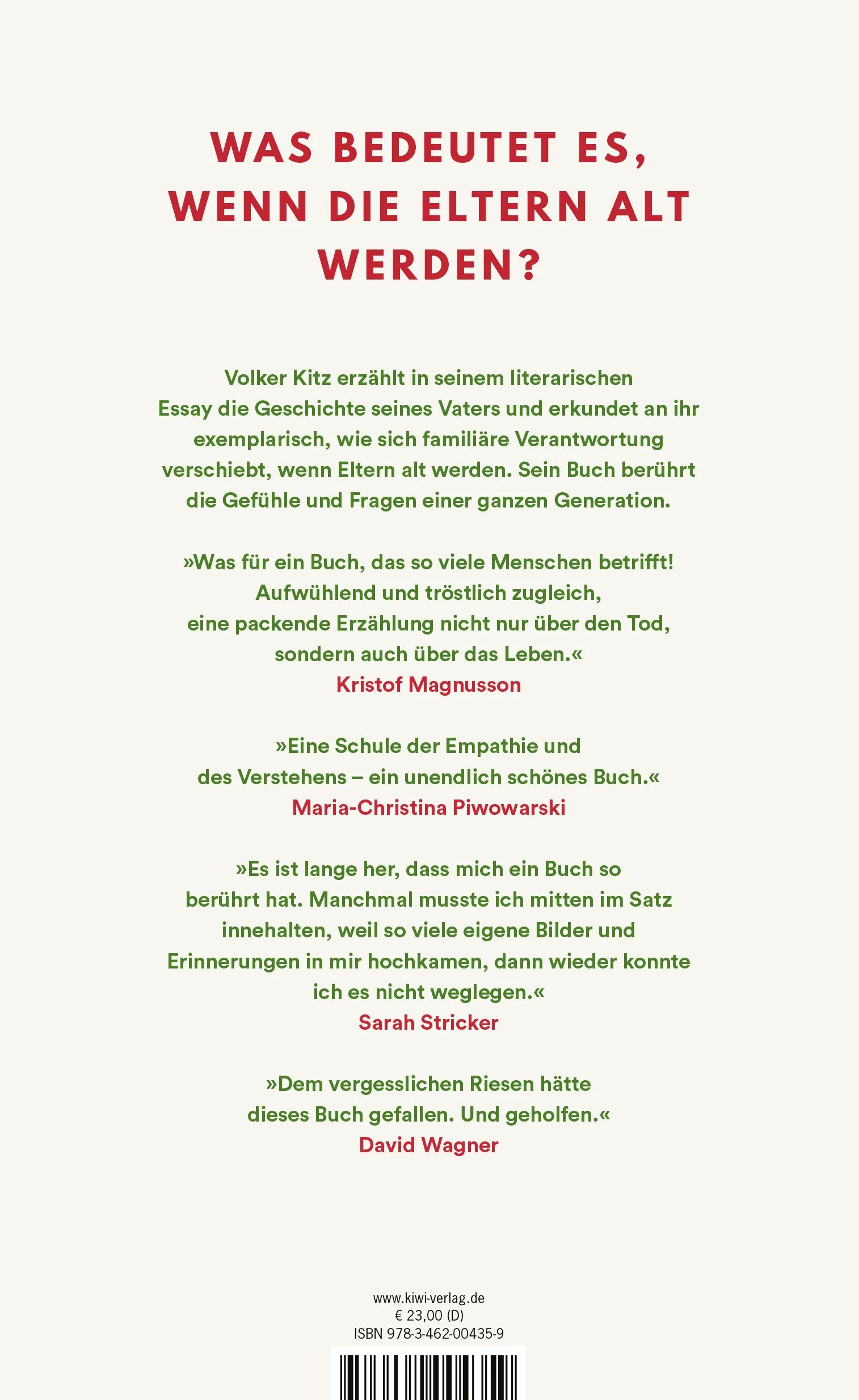 Buchrückseite von 'Alte Eltern' mit Klappentext - Gebundene Ausgabe