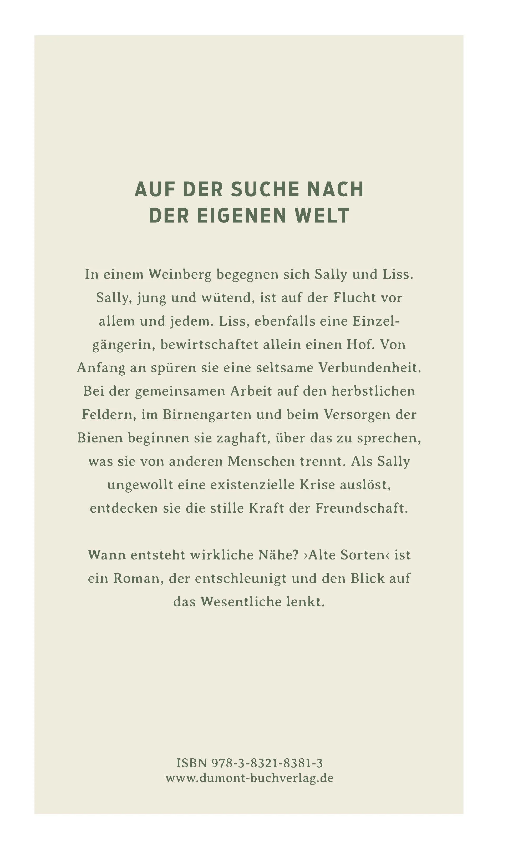 Buchrückseite von 'Alte Sorten' mit Klappentext - Gebundene Ausgabe