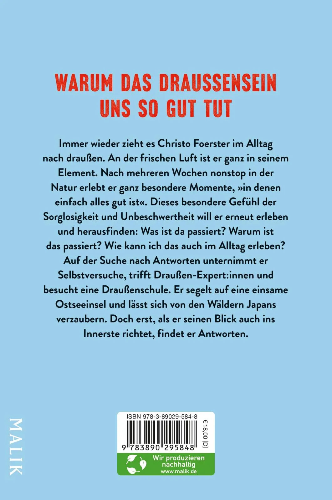 Buchrückseite von 'Am besten draußen' mit Klappentext - Paperback