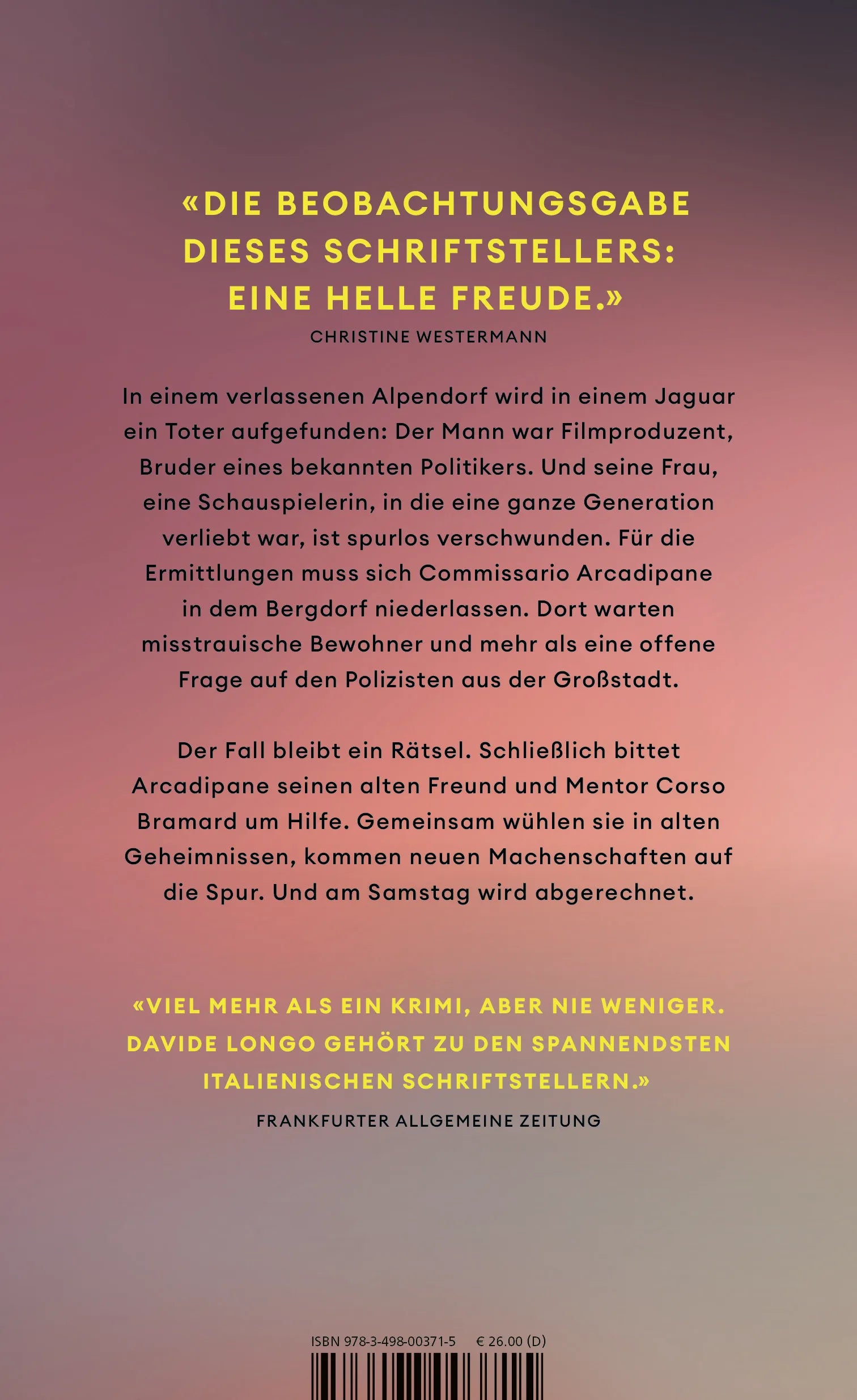 Buchrückseite von 'Am Samstag wird abgerechnet' mit Klappentext - Gebundene Ausgabe