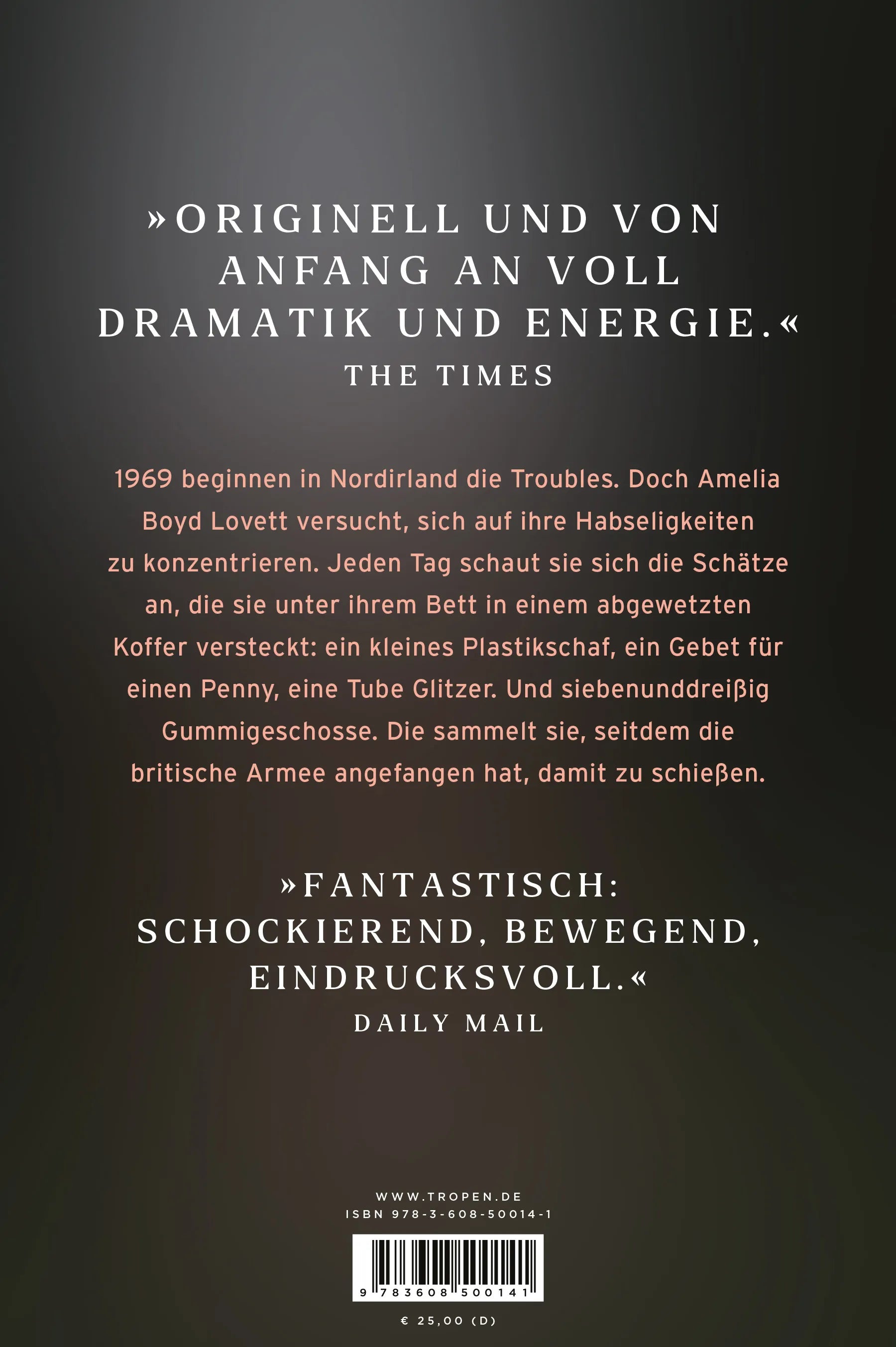 Buchrückseite von 'Amelia' mit Klappentext - Gebundene Ausgabe