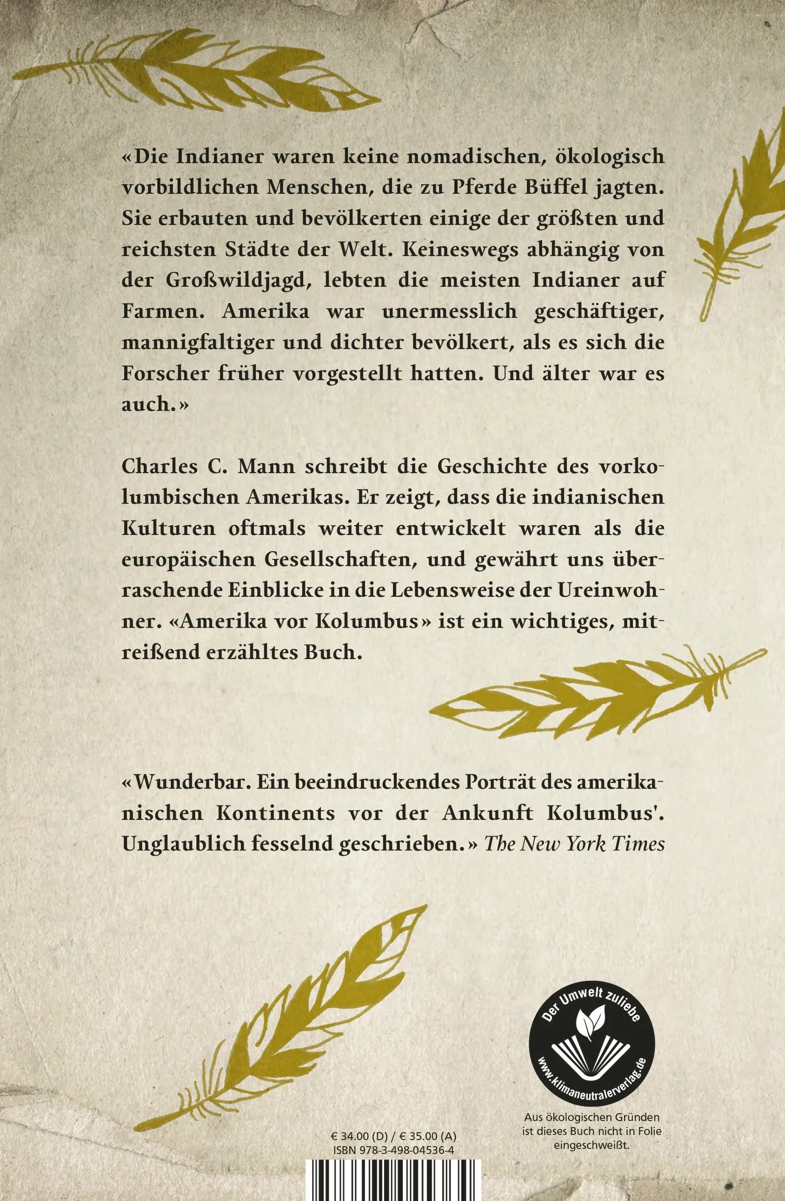 Buchrückseite von 'Amerika vor Kolumbus' mit Klappentext - Gebundene Ausgabe