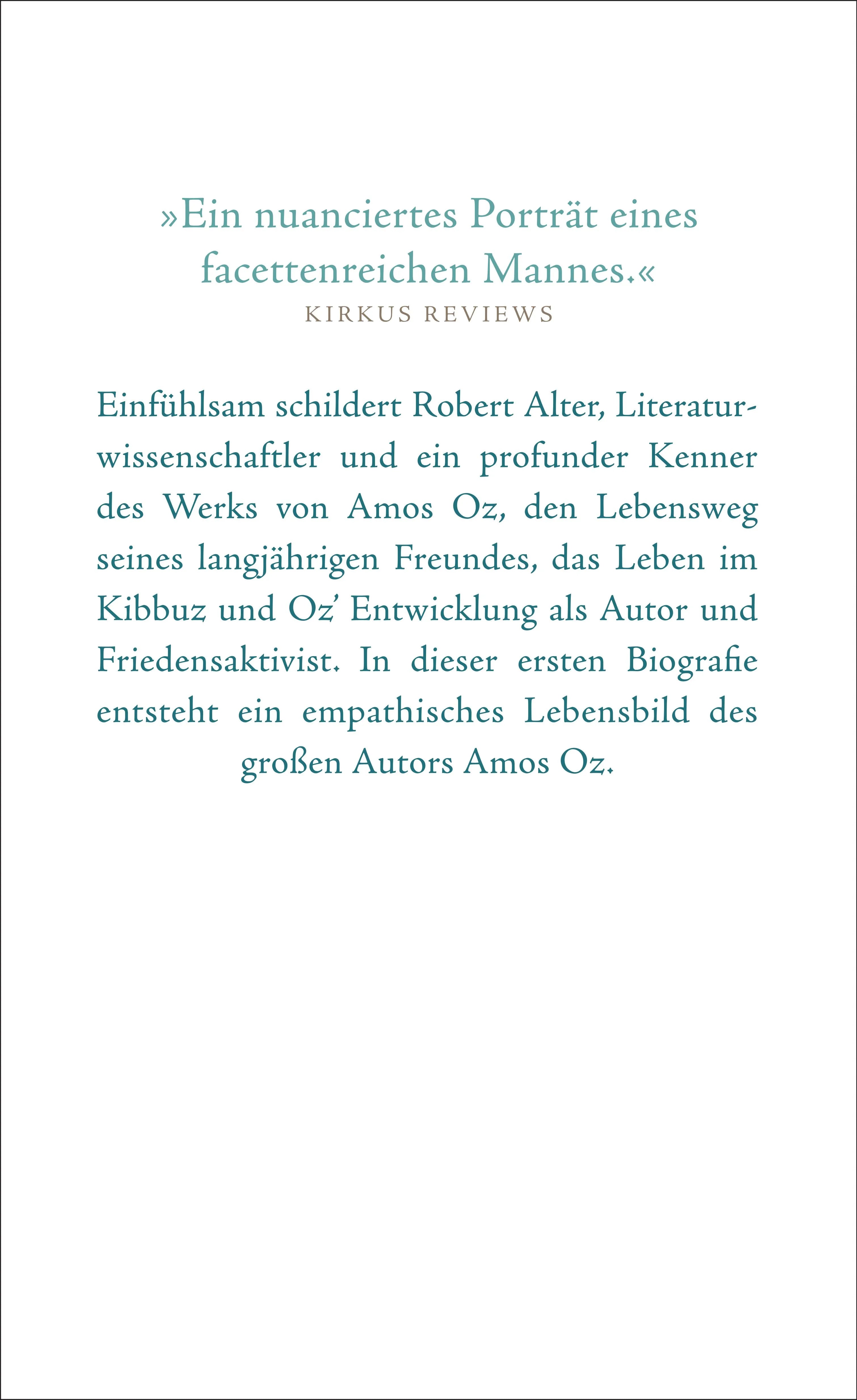 Buchrückseite von 'Amos Oz' mit Klappentext - Gebundene Ausgabe