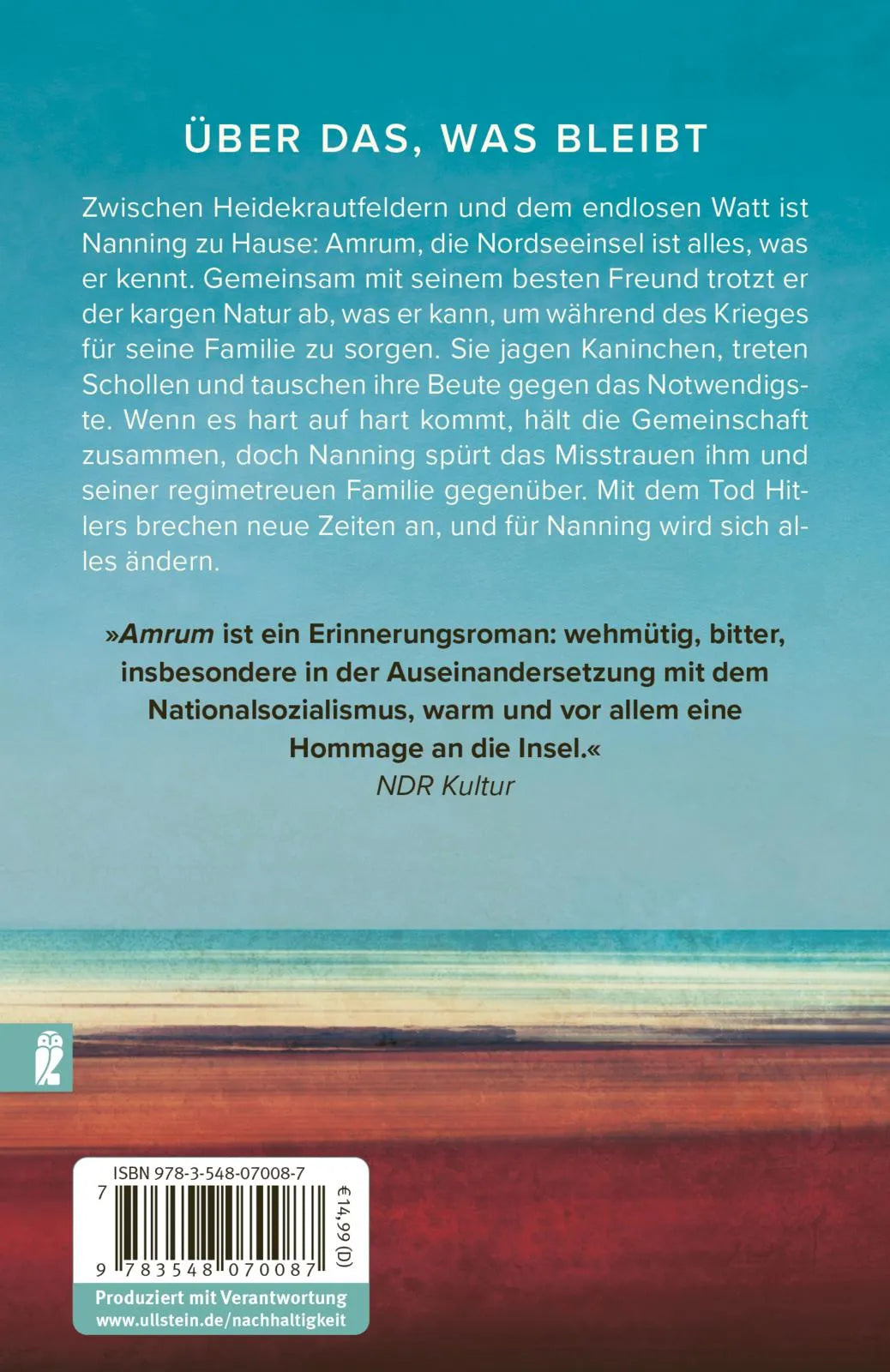 Buchrückseite von 'Amrum' mit Klappentext - Taschenbuch