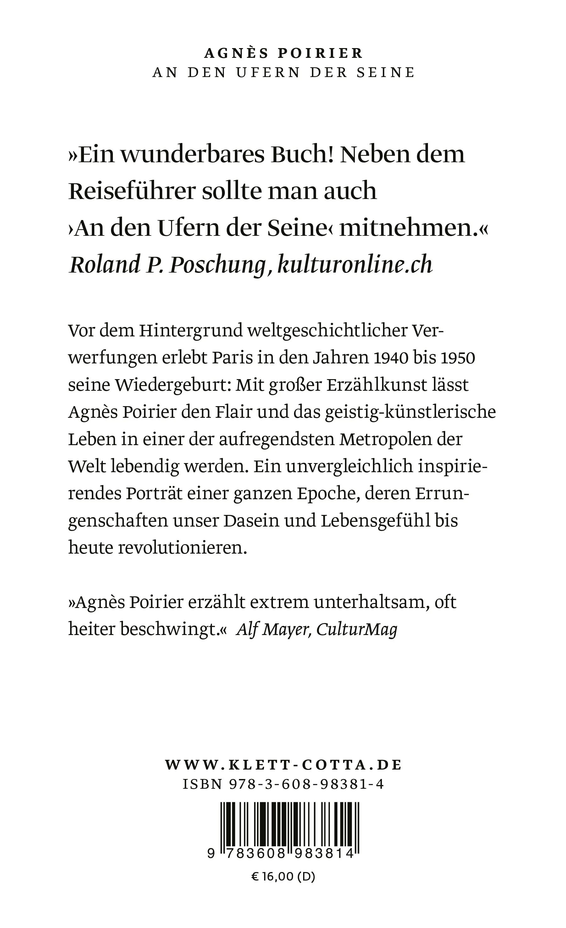 Buchrückseite von 'An den Ufern der Seine' mit Klappentext - Taschenbuch