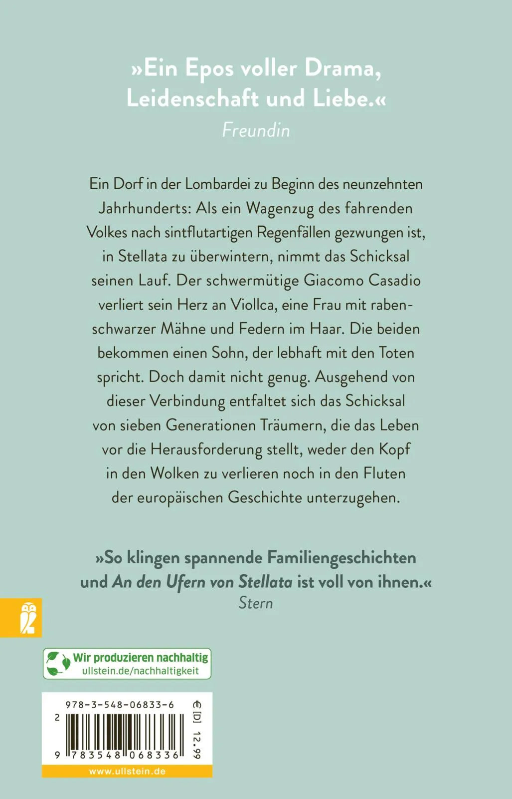 Buchrückseite von 'An den Ufern von Stellata' mit Klappentext - Taschenbuch