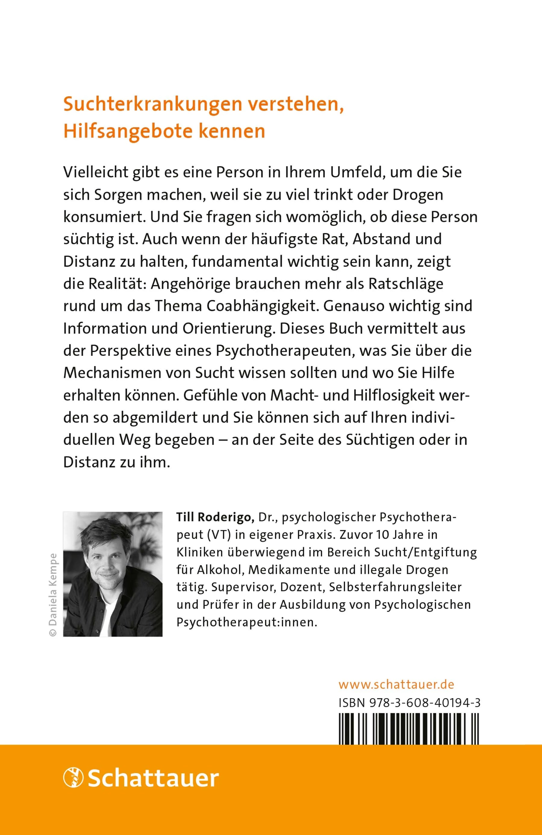 Buchrückseite von 'An der Seite der Sucht' mit Klappentext - Paperback