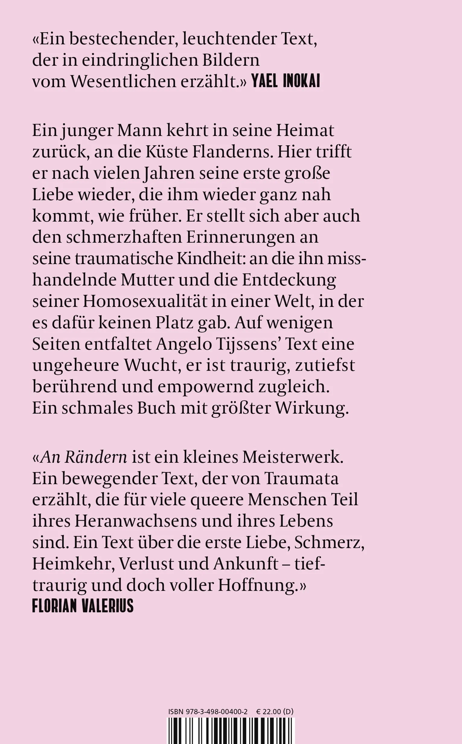Buchrückseite von 'An Rändern' mit Klappentext - Gebundene Ausgabe