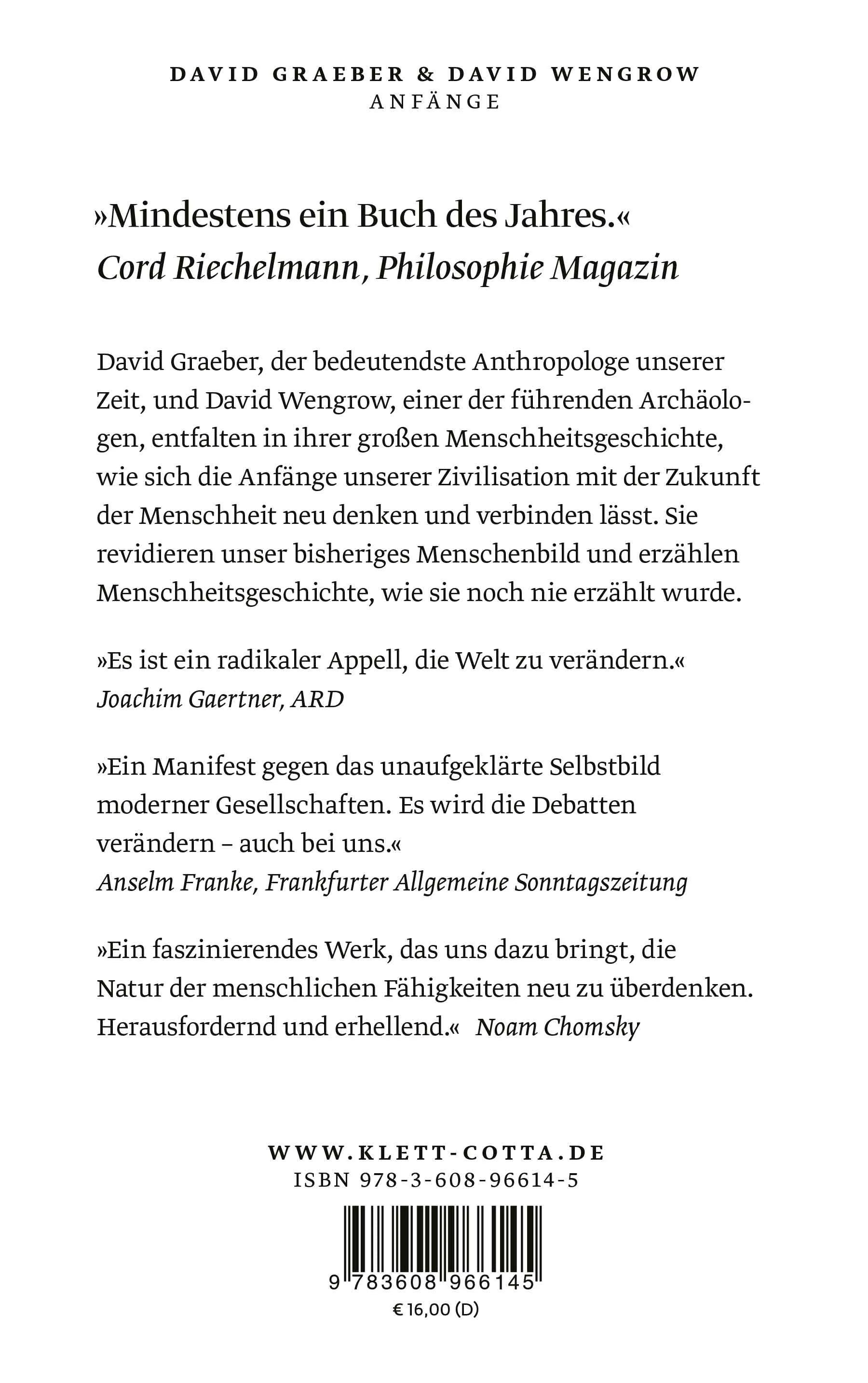 Buchrückseite von 'Anfänge' mit Klappentext - Taschenbuch