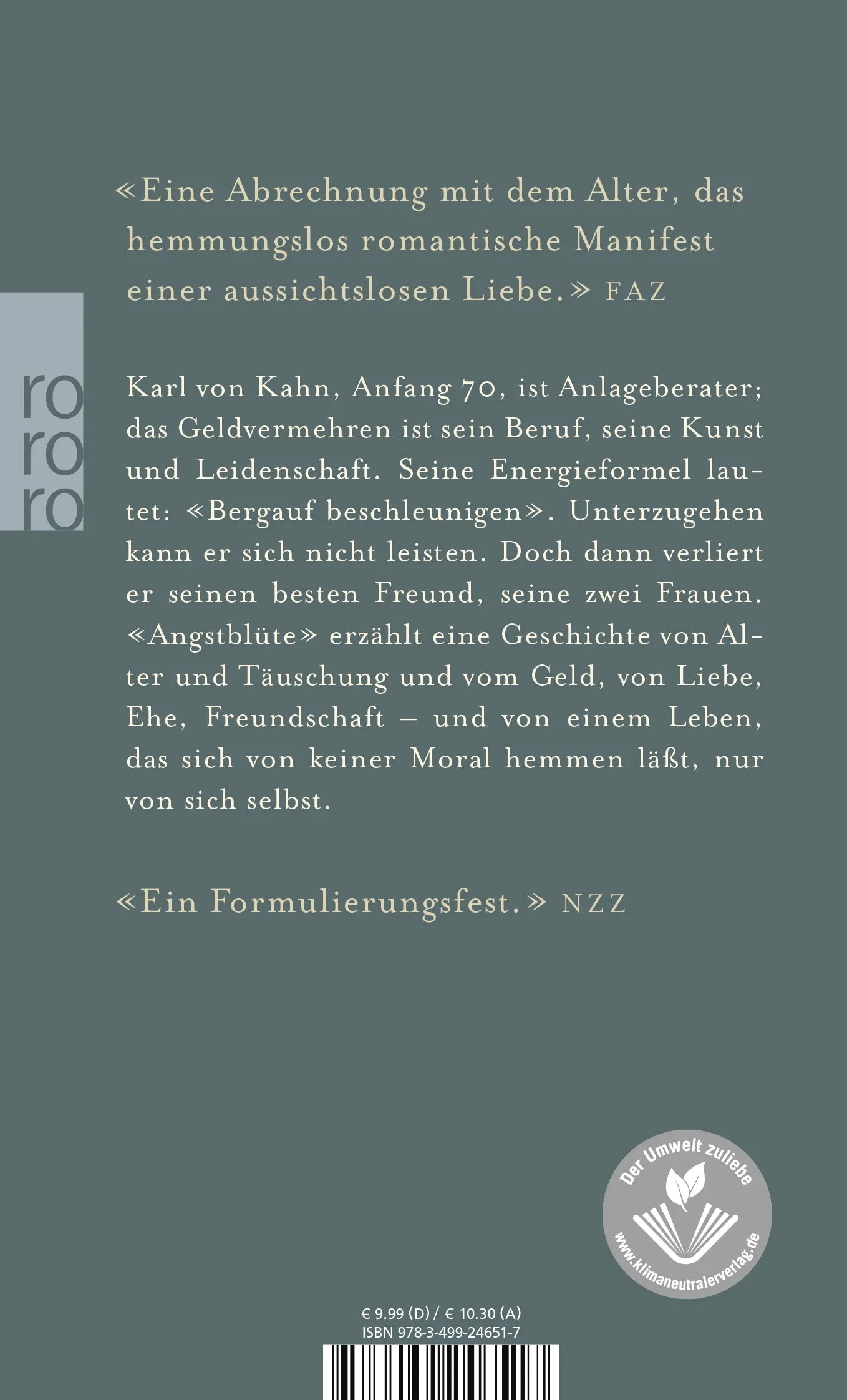 Buchrückseite von 'Angstblüte' mit Klappentext - Taschenbuch