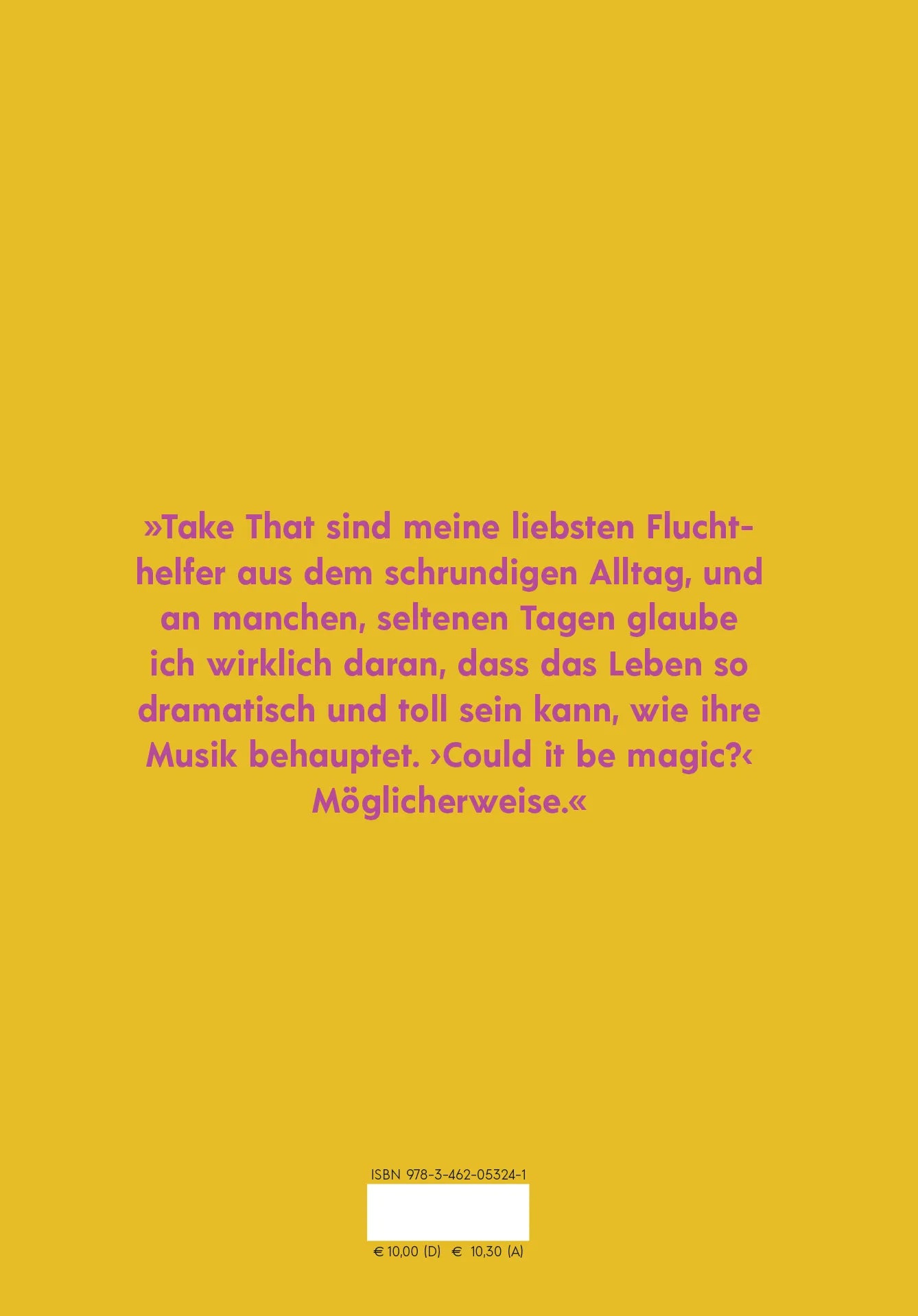 Buchrückseite von 'Anja Rützel über Take That' mit Klappentext - Gebundene Ausgabe