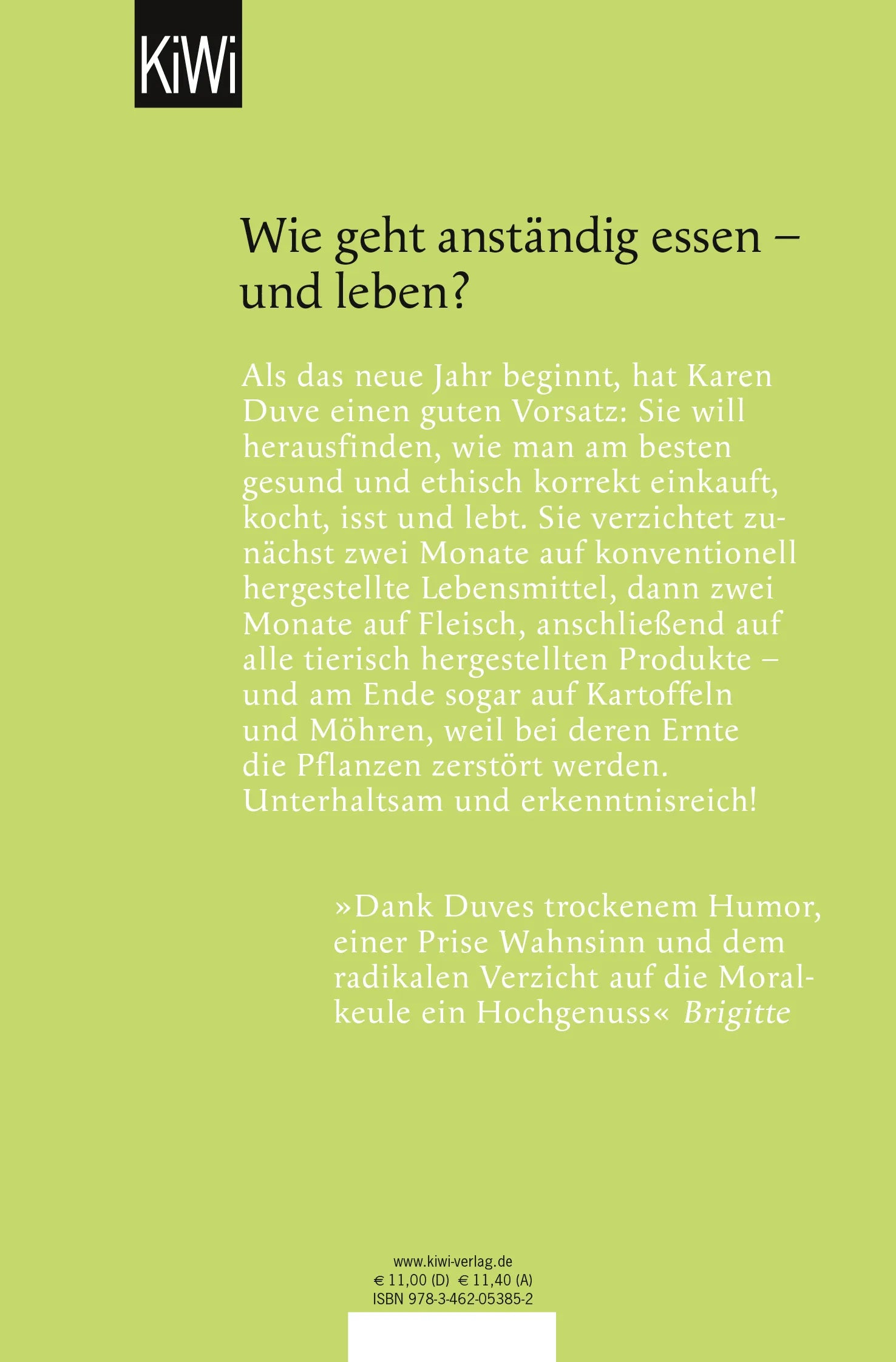Buchrückseite von 'Anständig essen' mit Klappentext - Taschenbuch